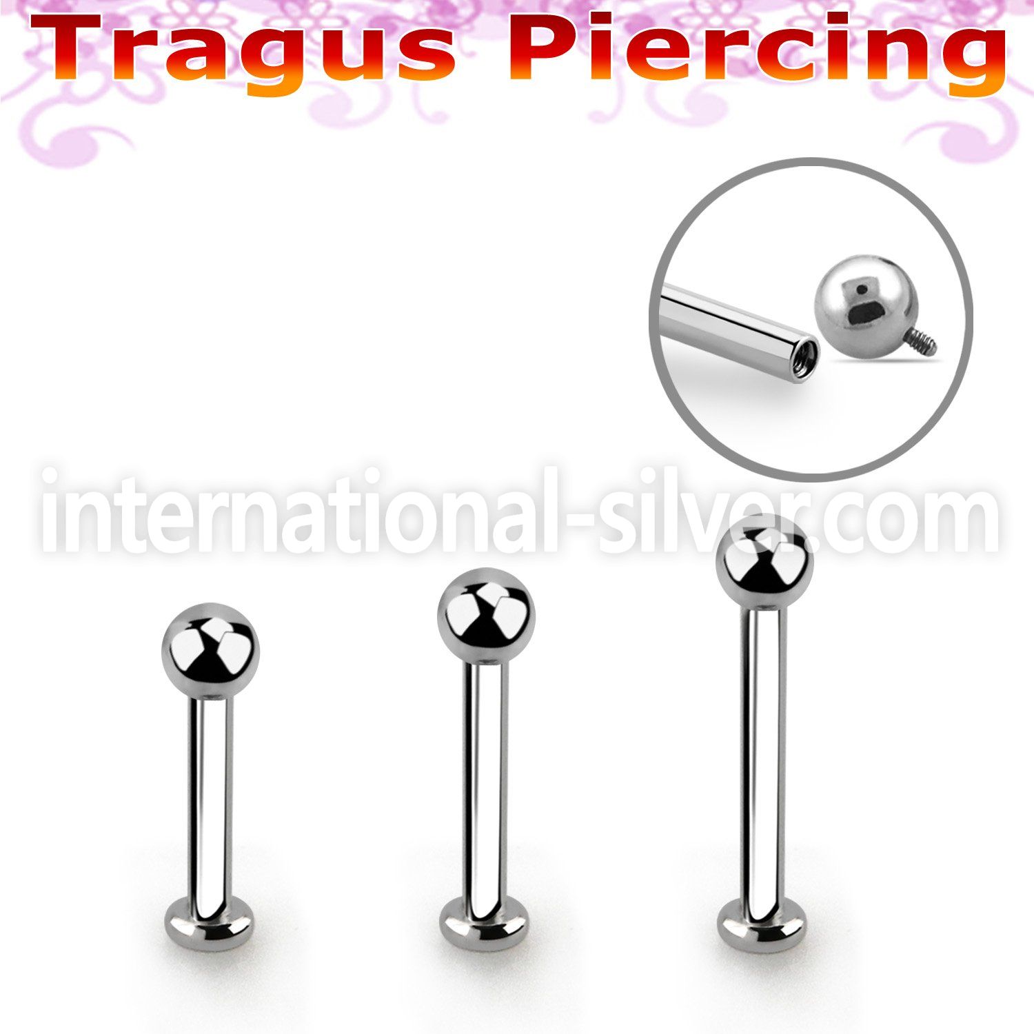 tlbbin3 316l steel internally threaded tragus labret 3mm ball