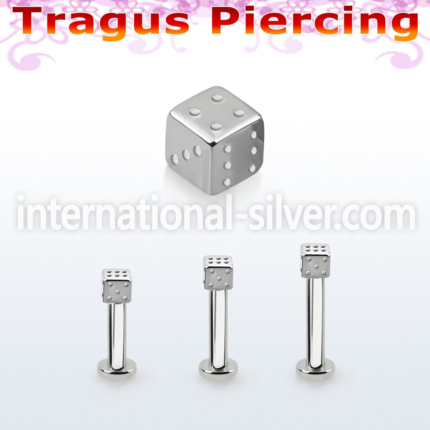 tlbsdi25 316l steel tragus labret 16g w a tiny 2.5mm dice 
