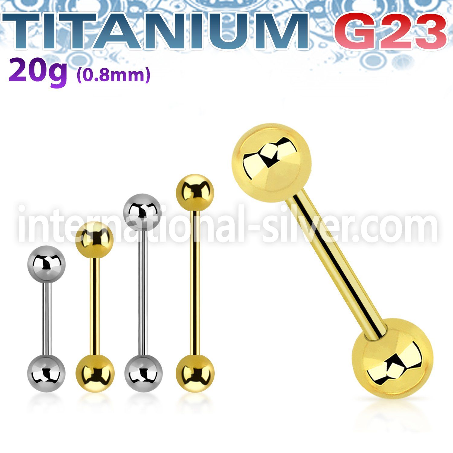ubb20b3 titanium straight barbell 20g 3mm balls