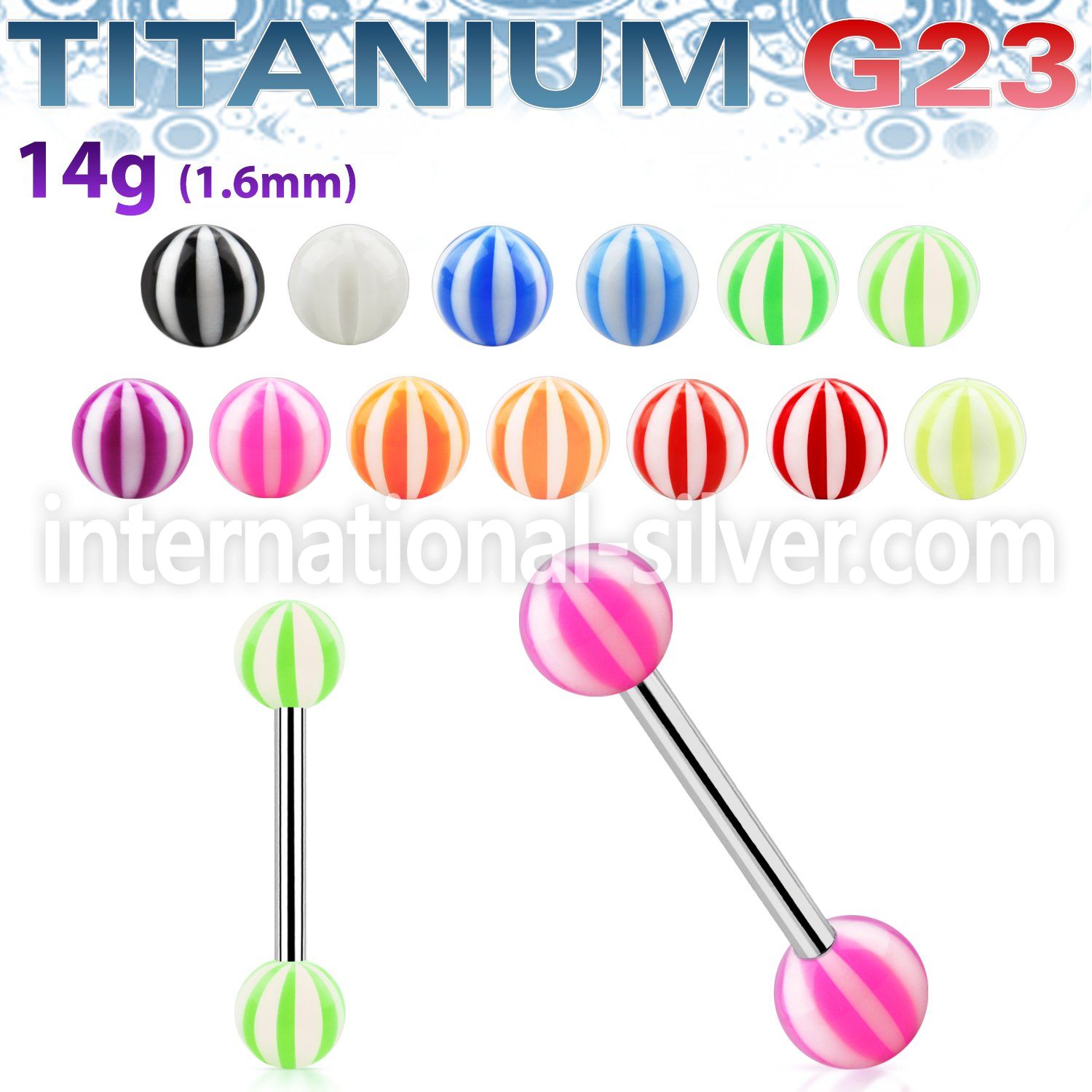 ubbbe straight barbells titanium g23 with acrylic parts tongue