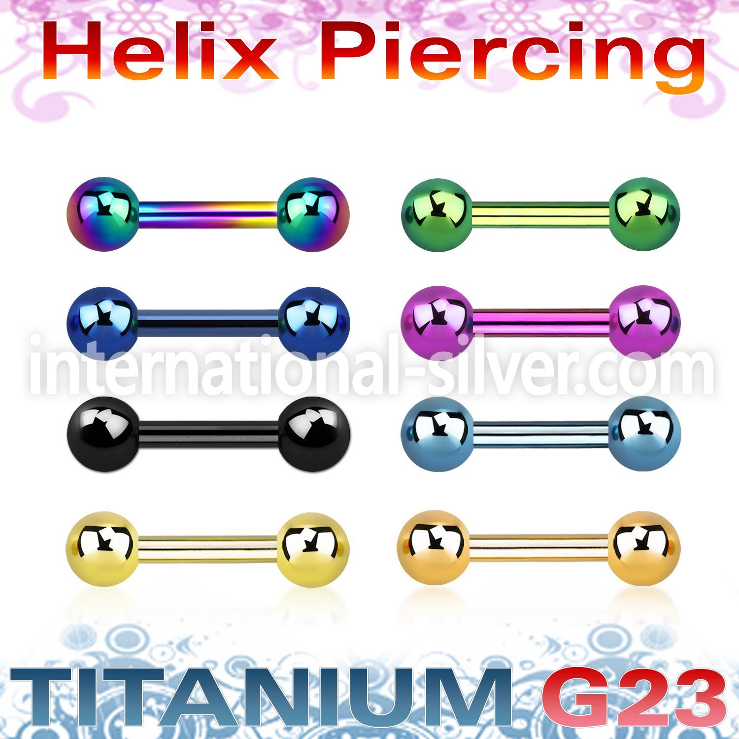ubbert31 anodized titanium g23 16g barbell ear  lobe eyebrow helix  piercing