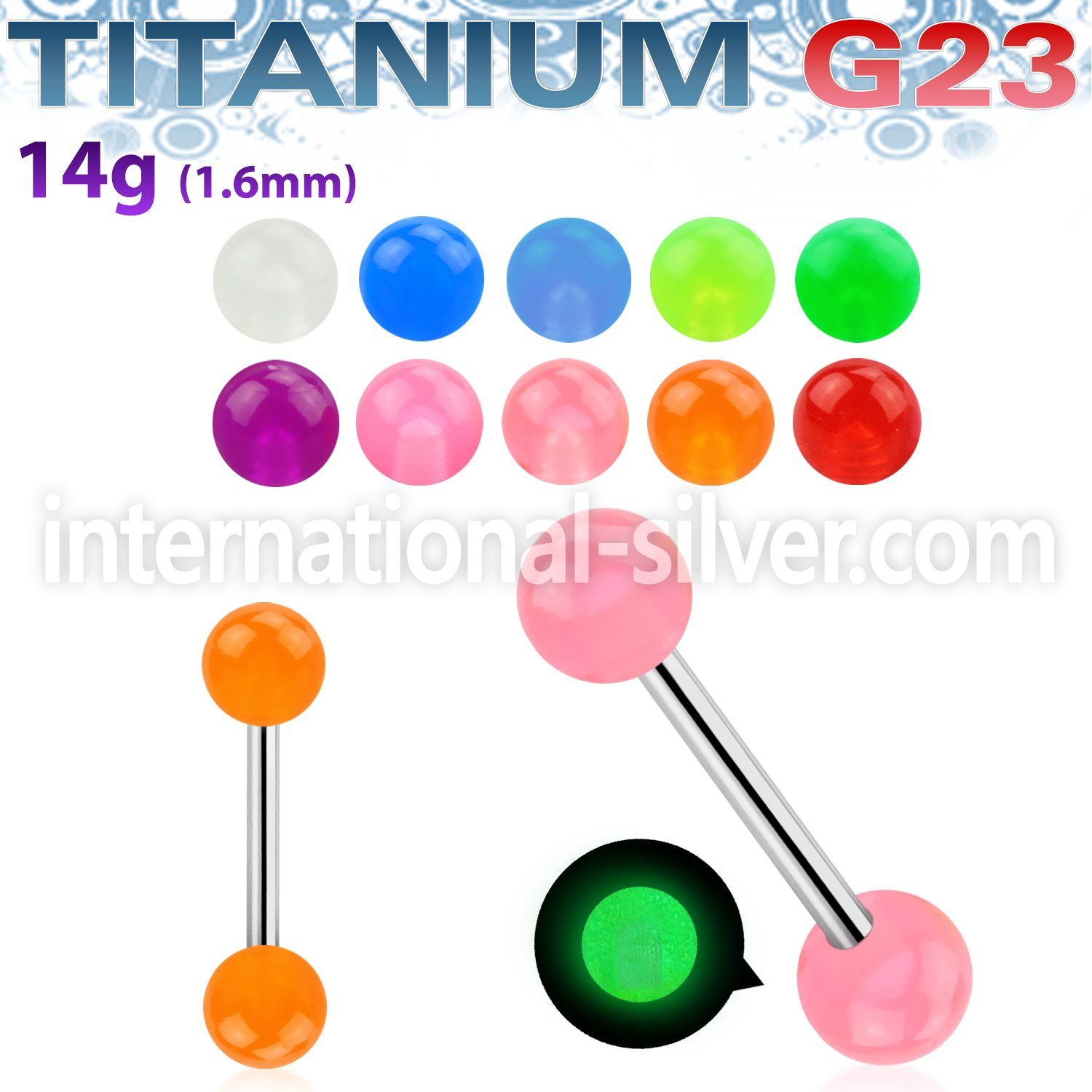 ubbgl straight barbells titanium g23 with acrylic parts tongue