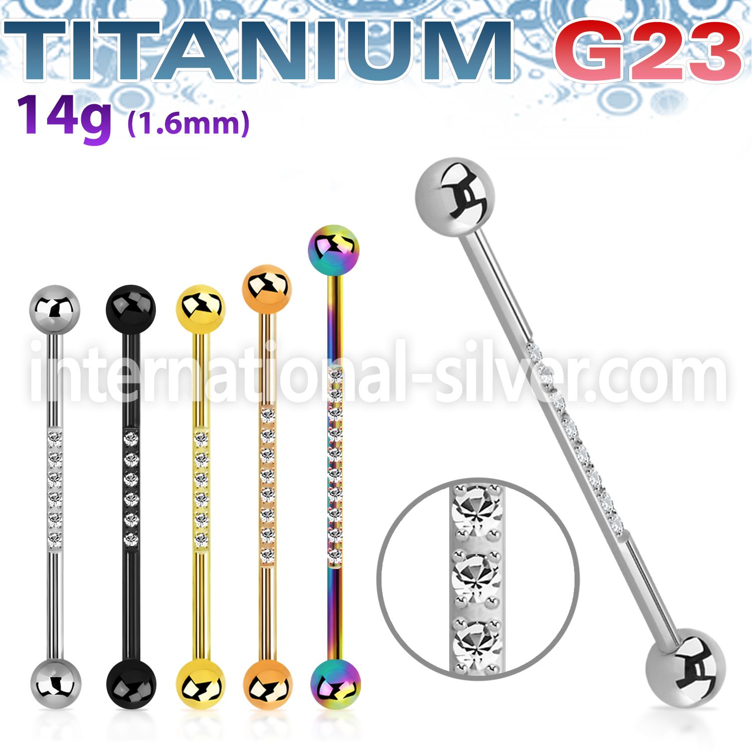 ubbindz titanium industrial barbell 14g two balls cz on