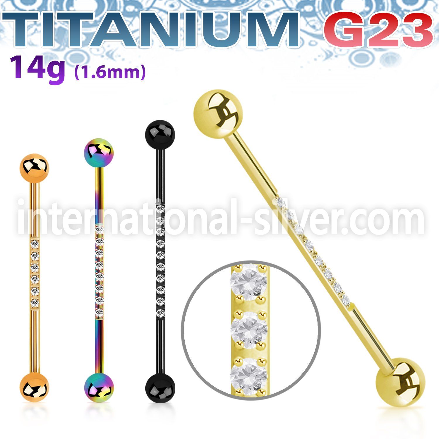 ubbindzt pvd plating titanium industrial barbell 14g cz