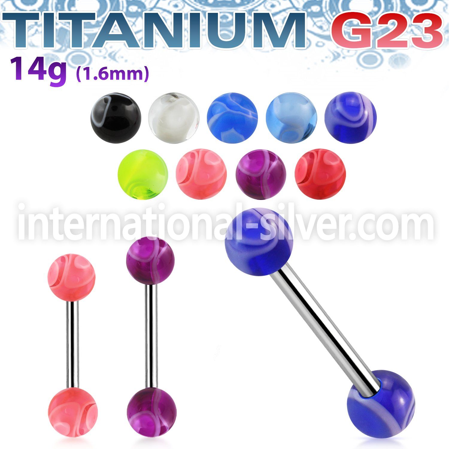 ubbmb straight barbells titanium g23 with acrylic parts tongue