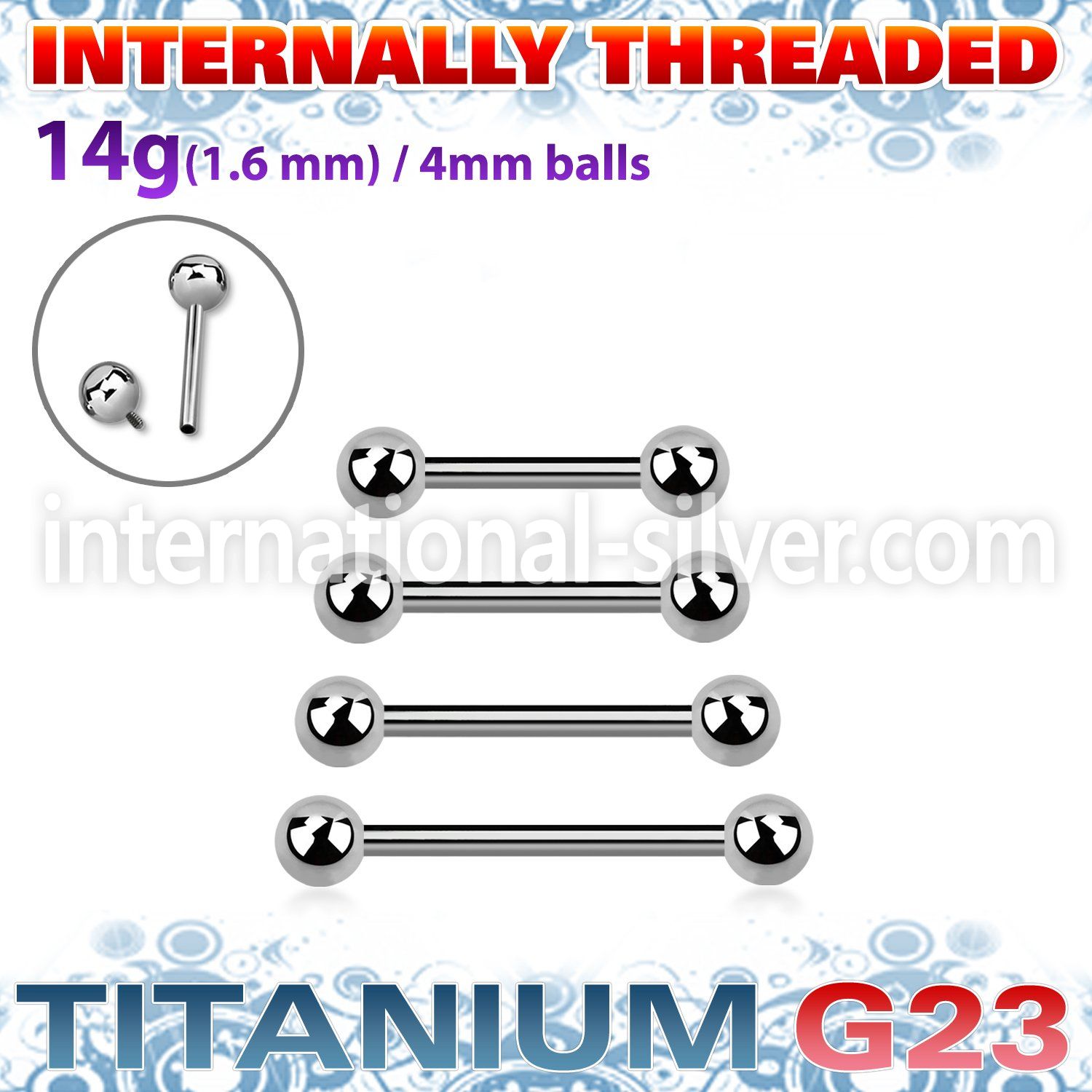 ubbnpsin titanium g23 nipple straight barbell 4mm balls