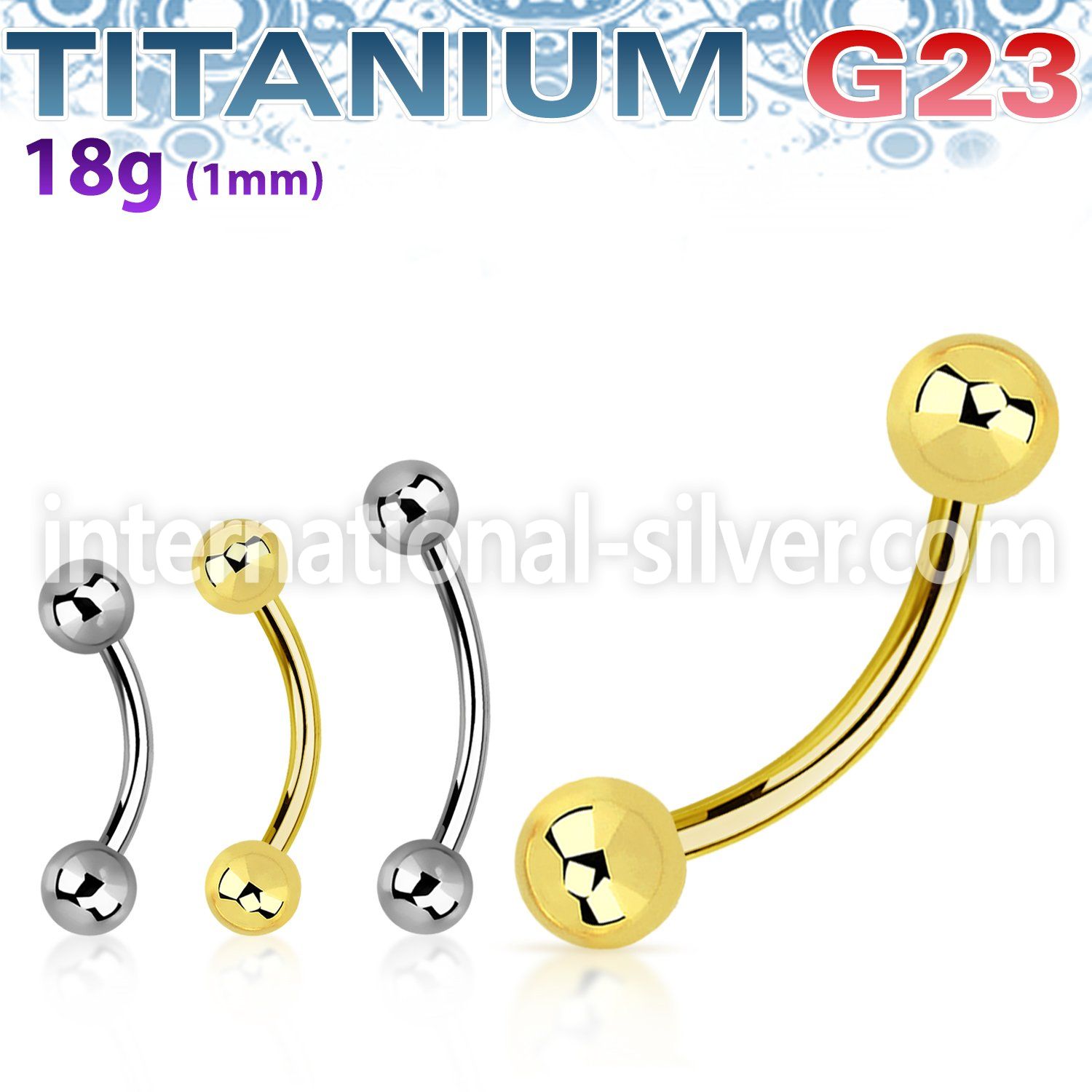ubn18b3 titanium curved barbell 18g 3mm balls