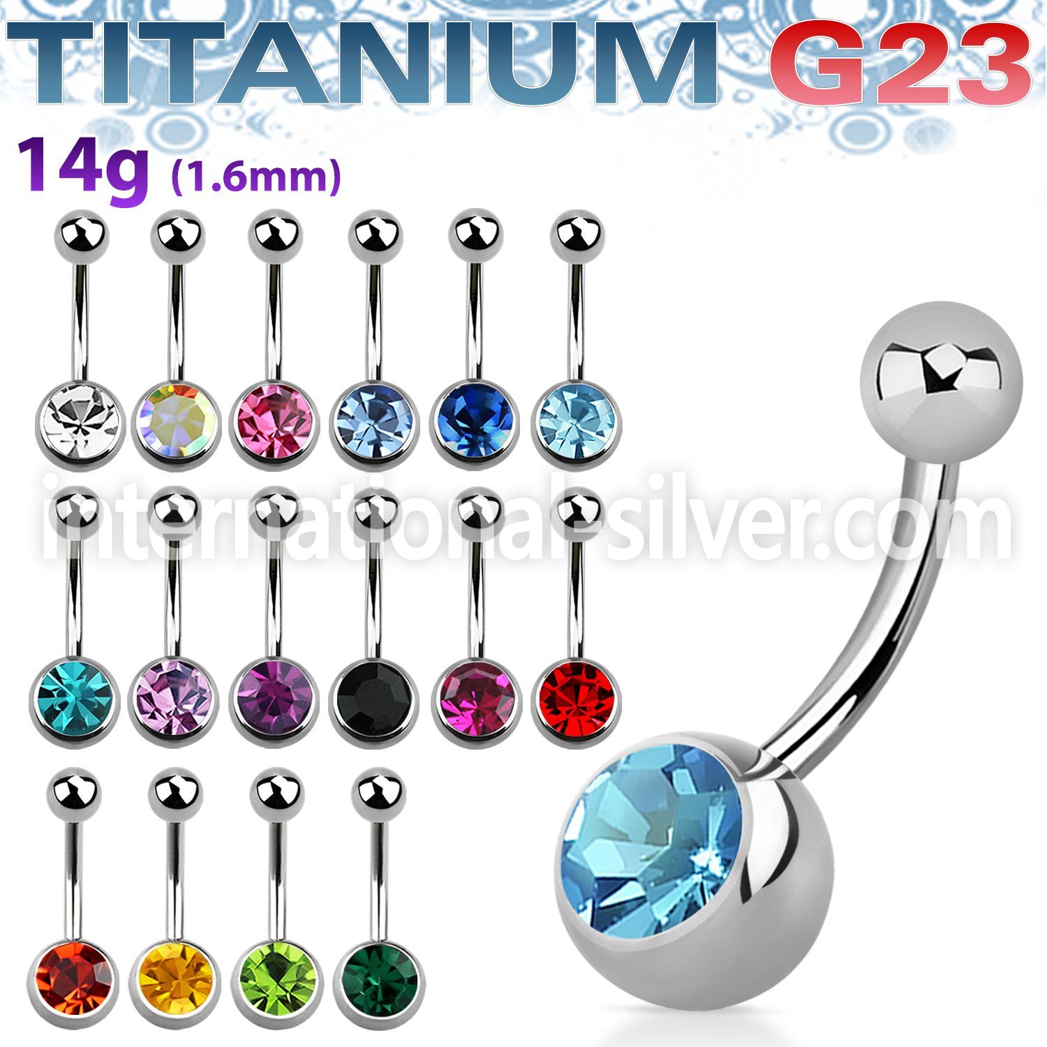 ubn1cg belly rings titanium g23 implant grade belly button