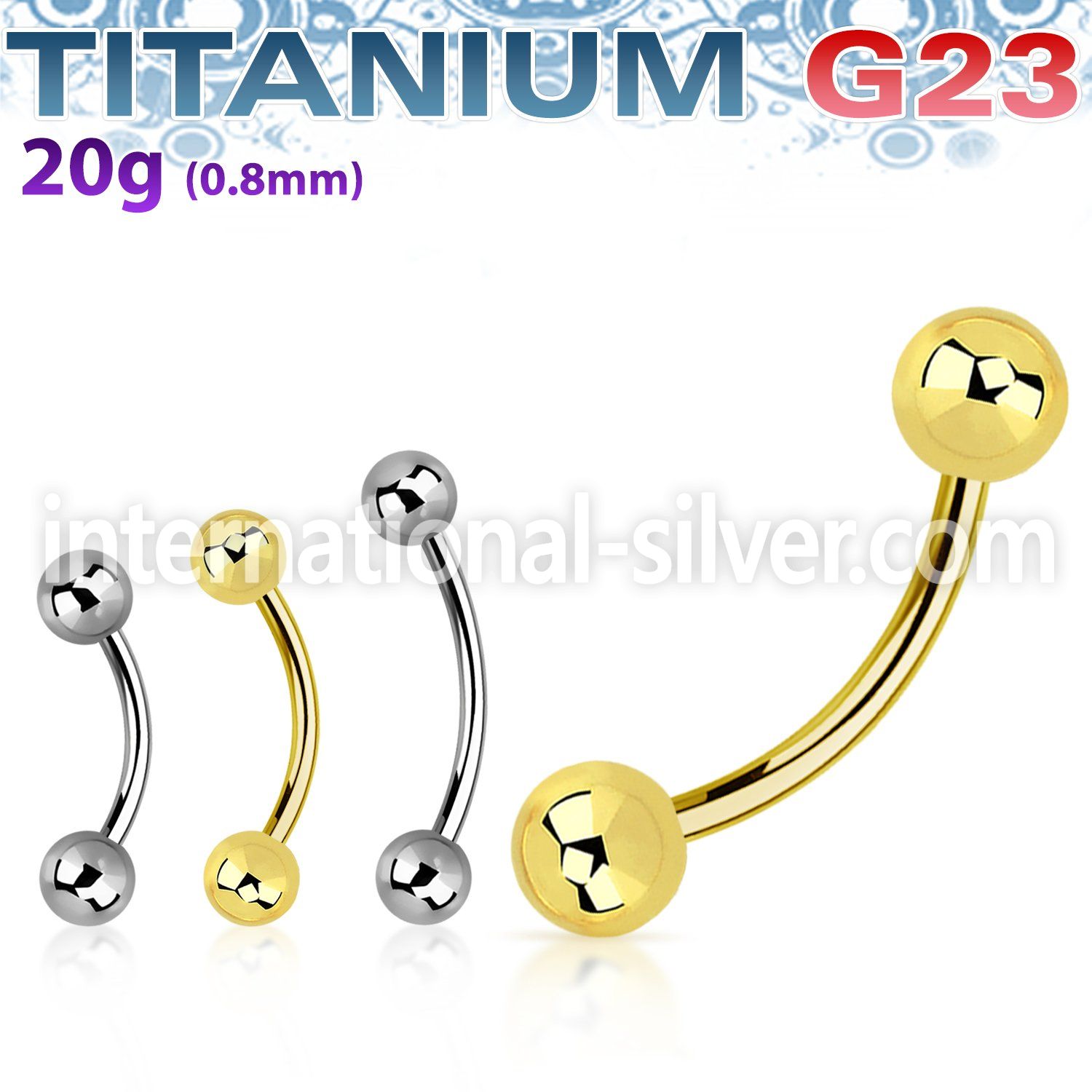 ubn20b3 titanium curved barbell 20g 3mm balls