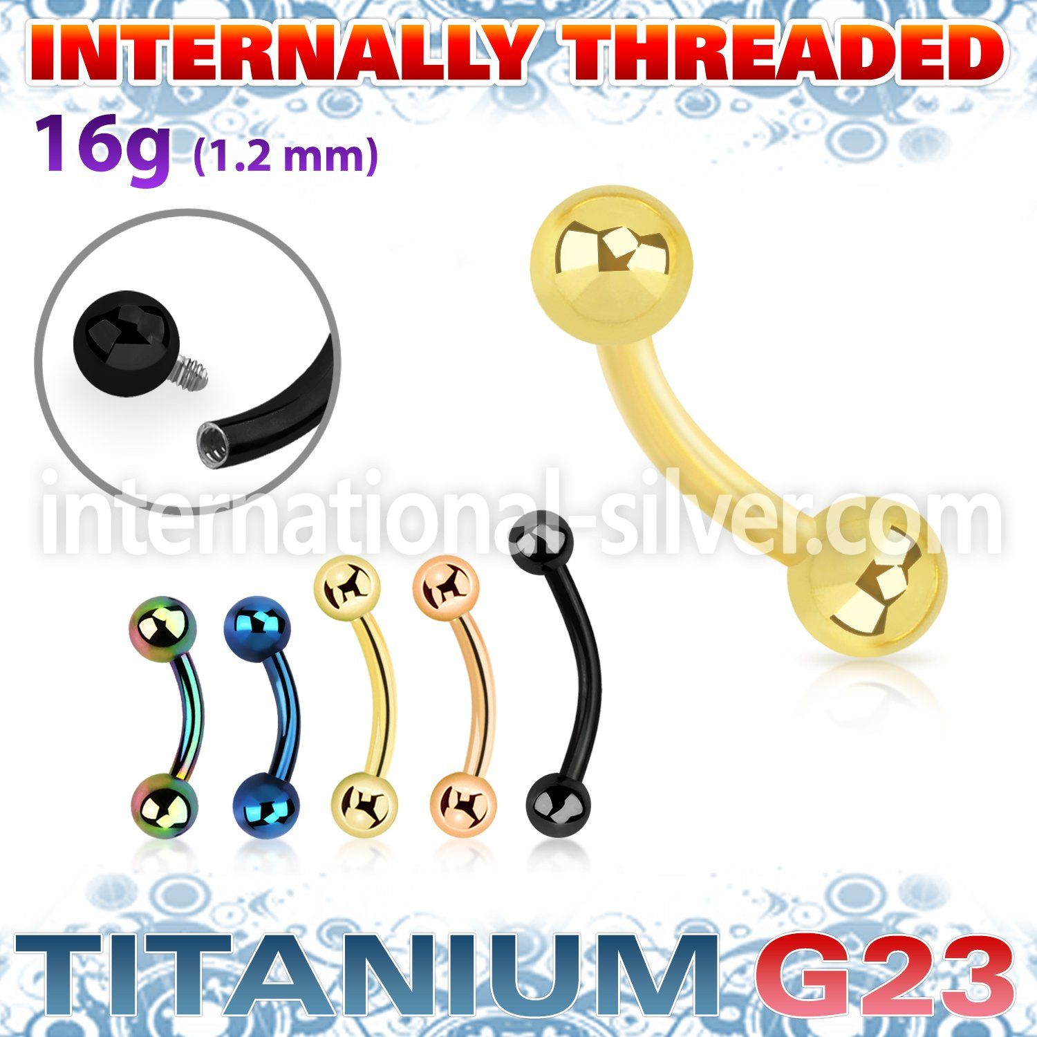 ubnebint pvd titanium curved barbell 16g balls internal