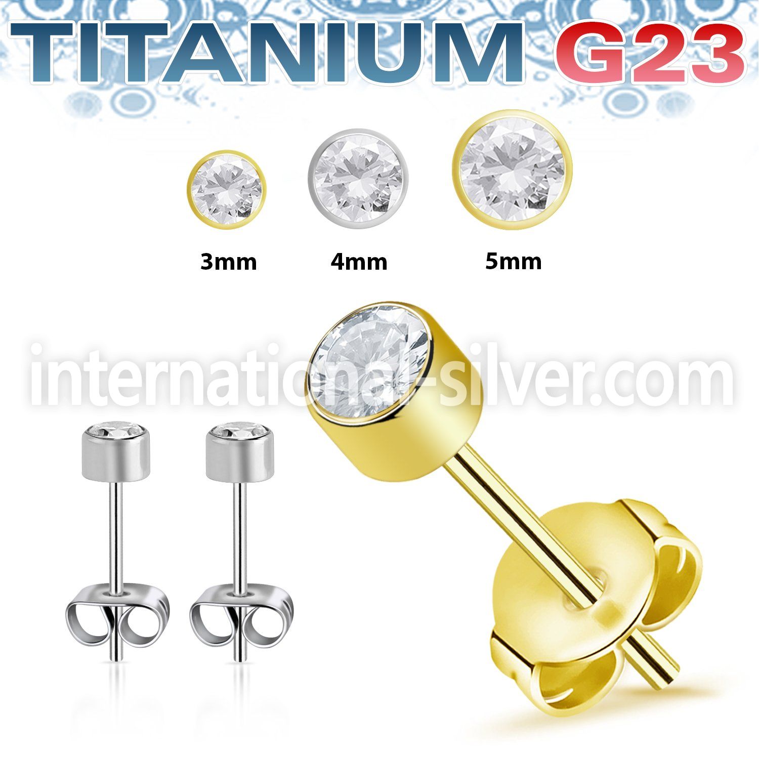 uerbzr titanium earring studs press fit cz one pair