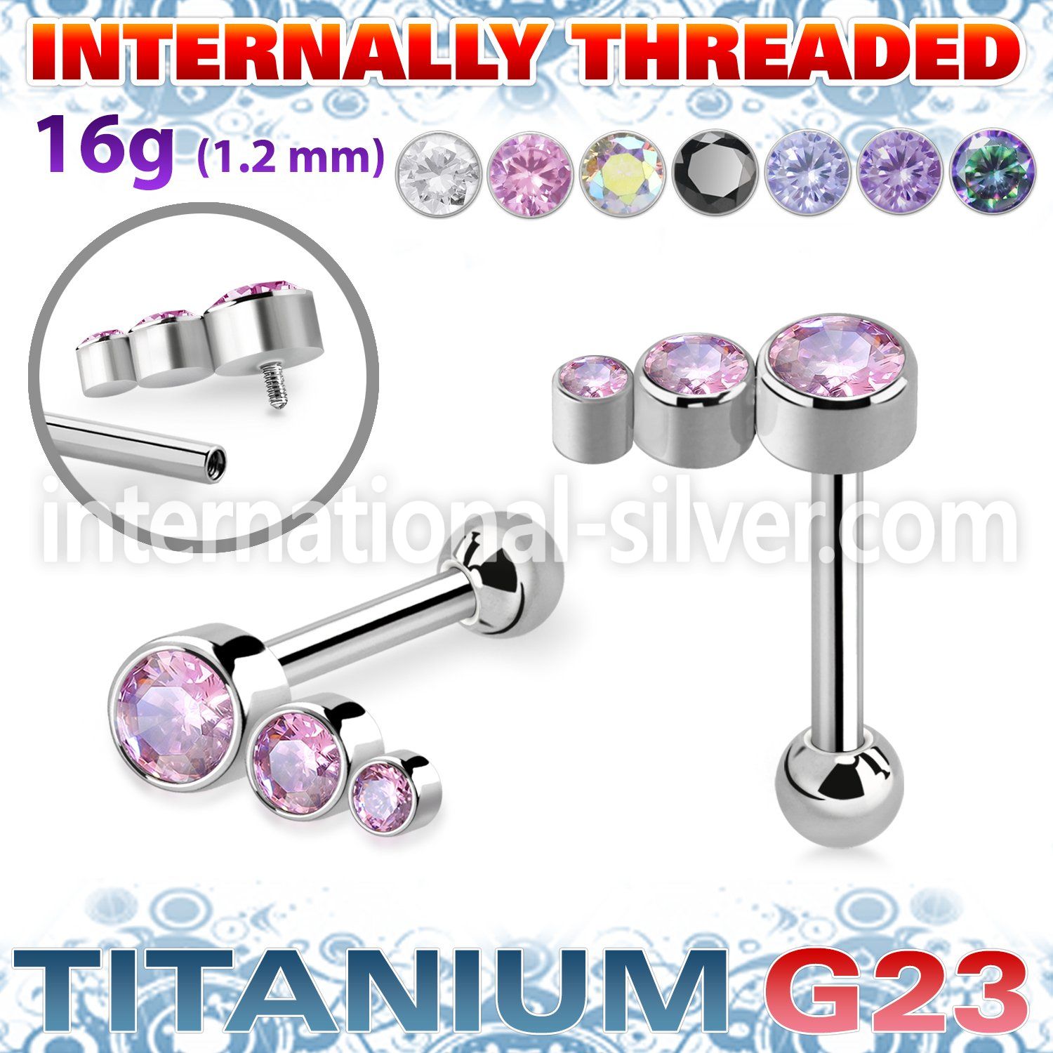 uhein18 titanium barbell descending press cz ball internal