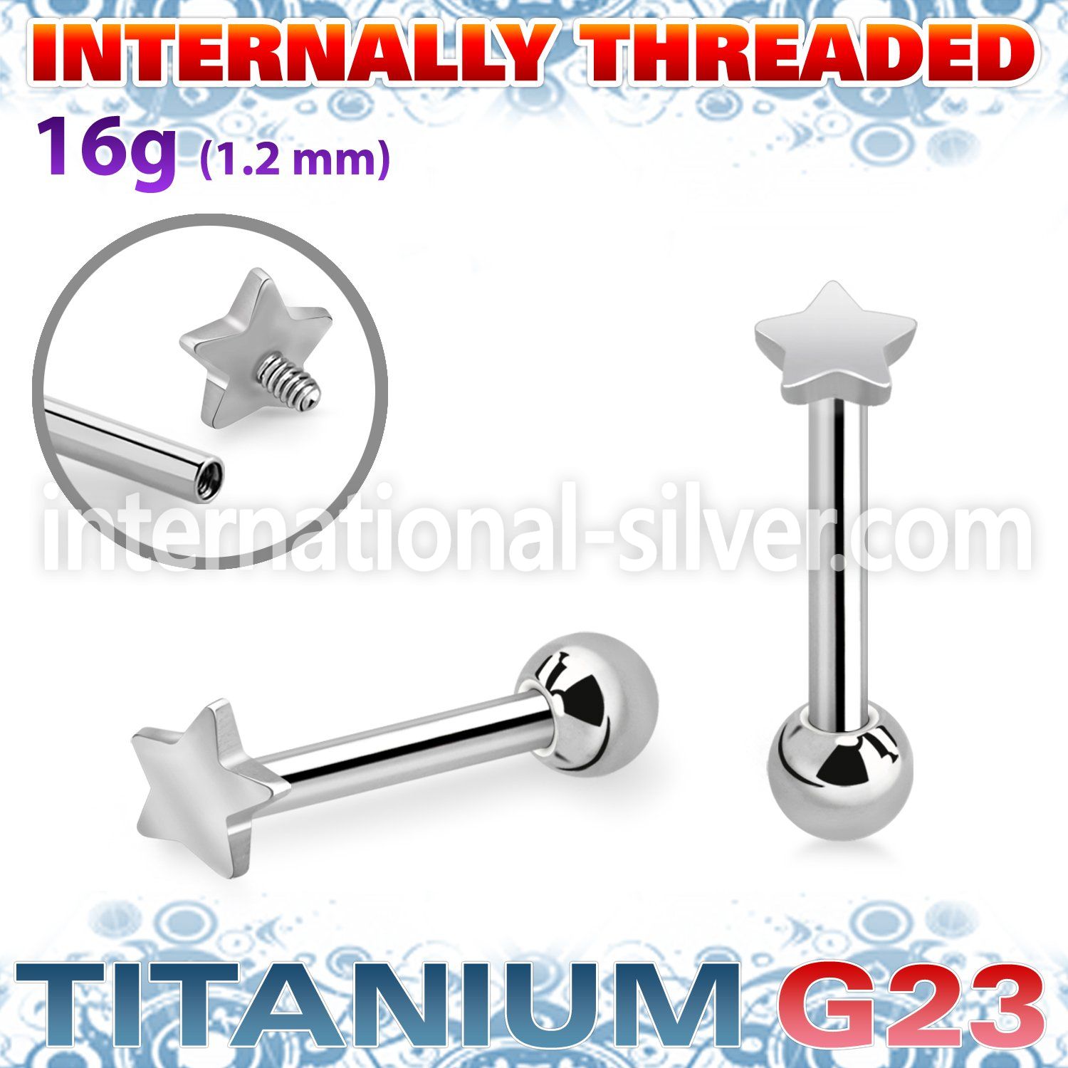 uhein1 titanium barbell internal threading 3mm star