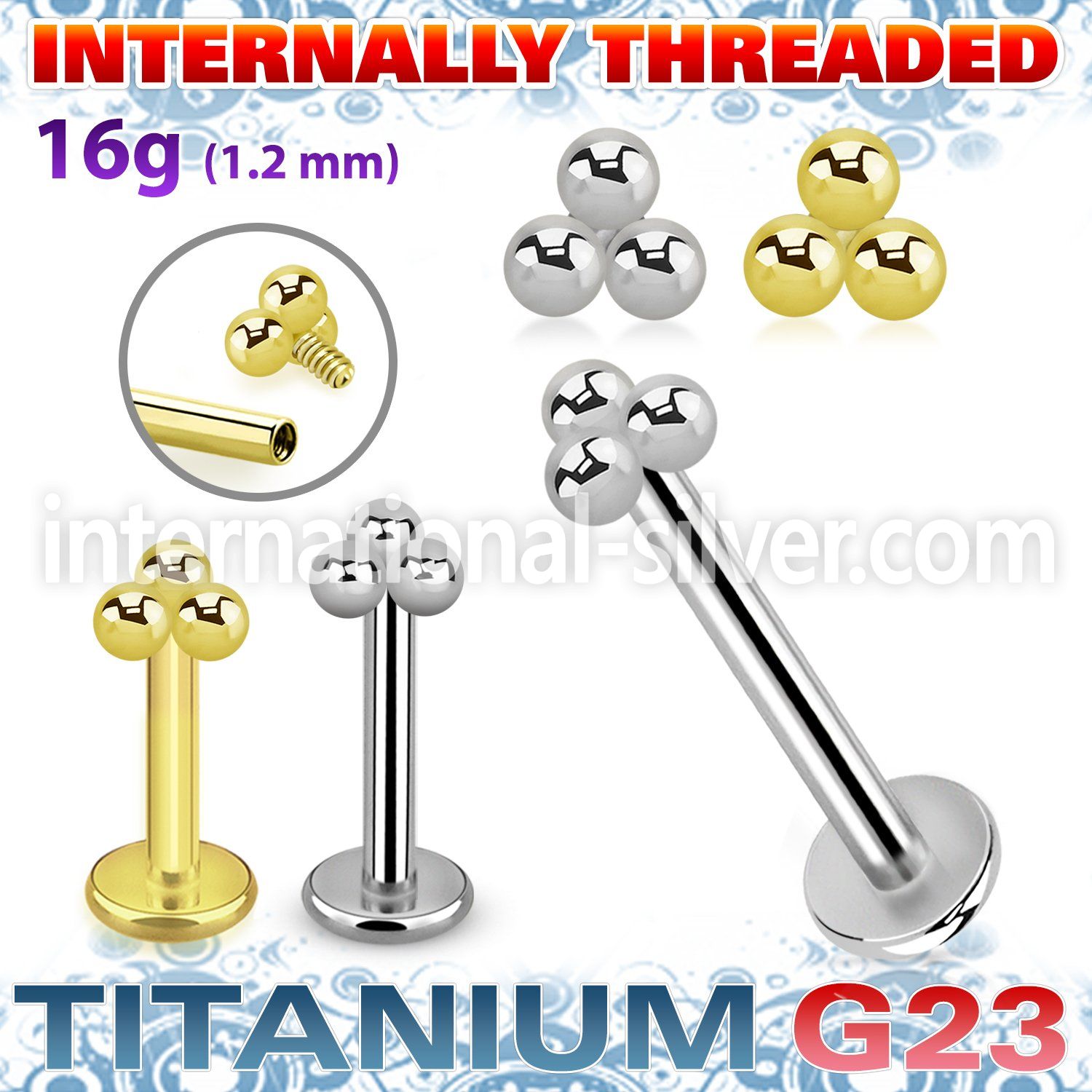 ulbin14 titanium labret internal threading triple balls