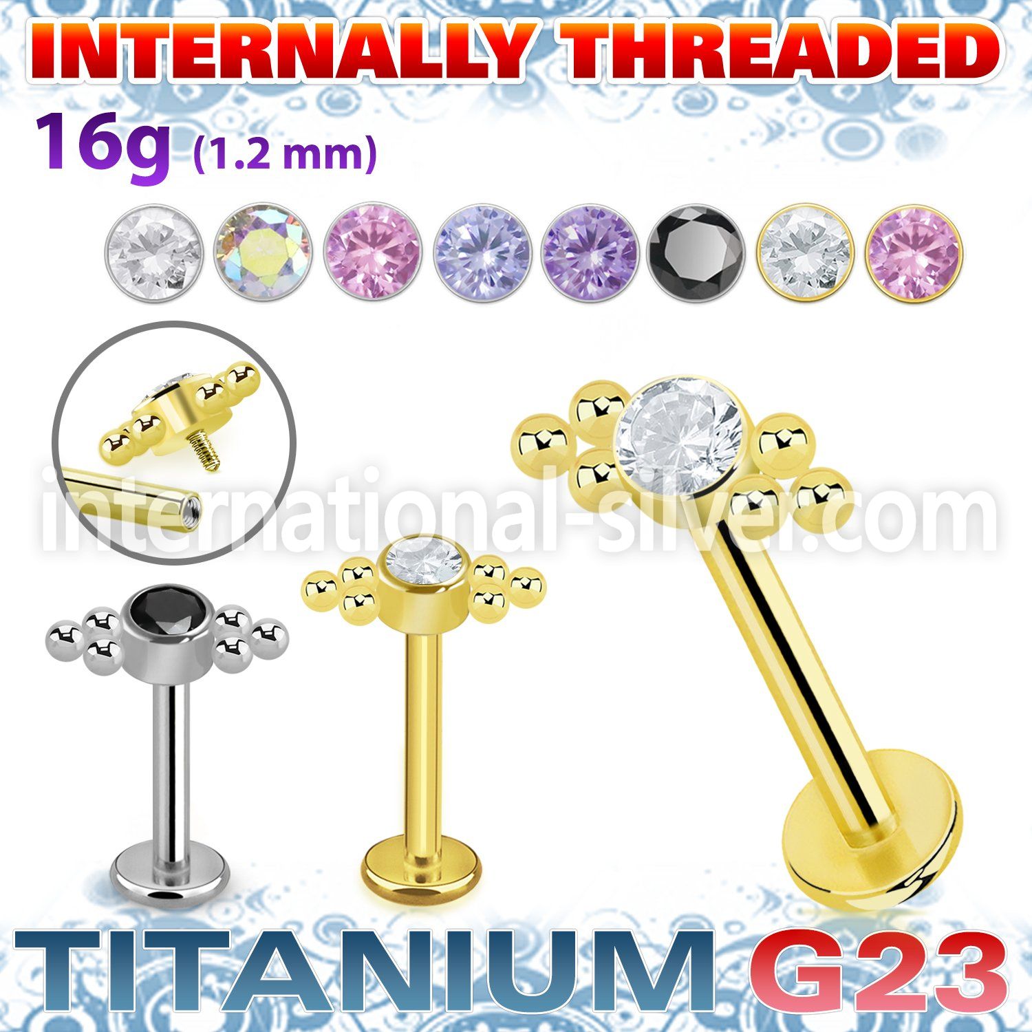 ulbin21 titanium labret six balls cluster press cz internal