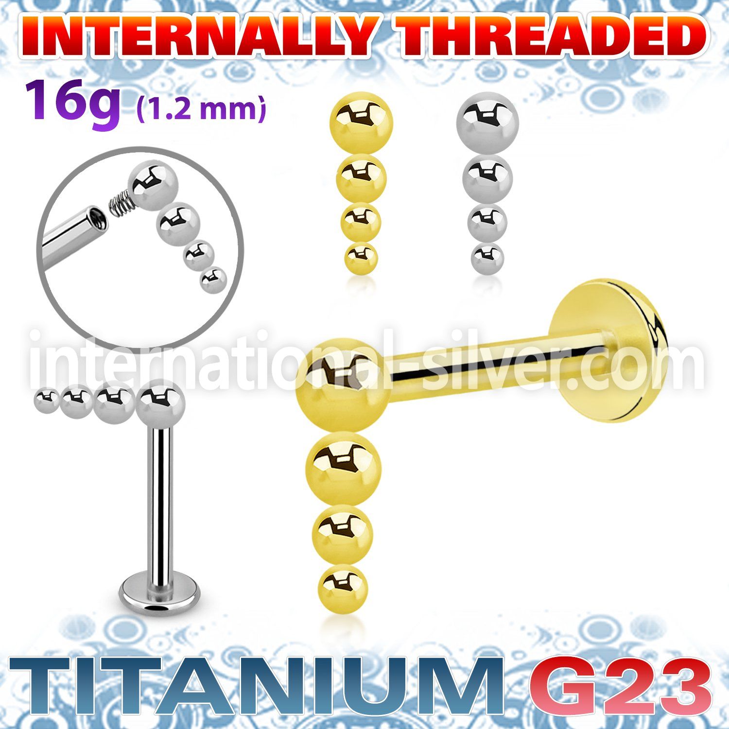 ulbin52 titanium labret stud descending bead balls internal