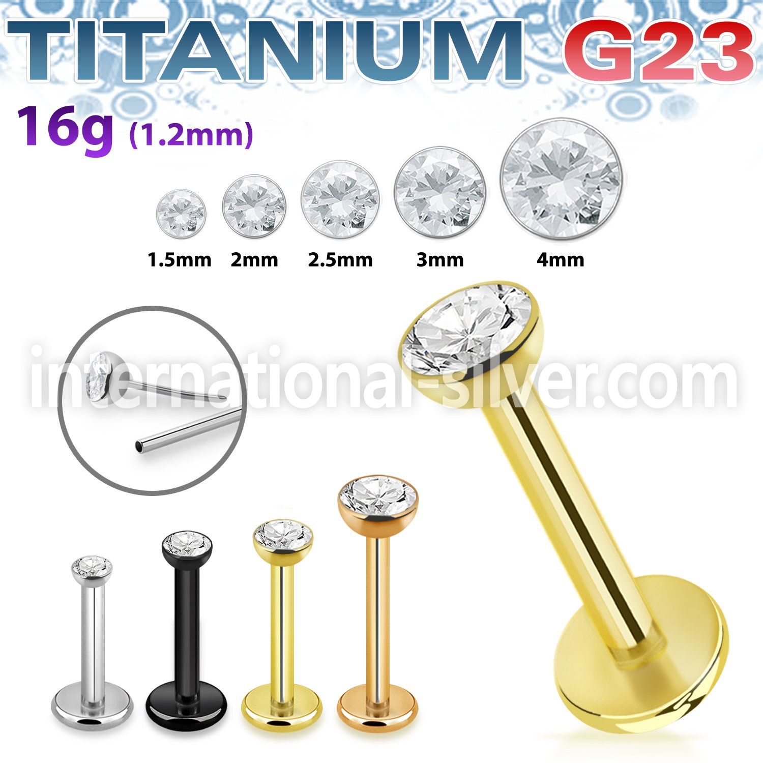 ulbpibz16 titanium labret stud 16g threadless push in top
