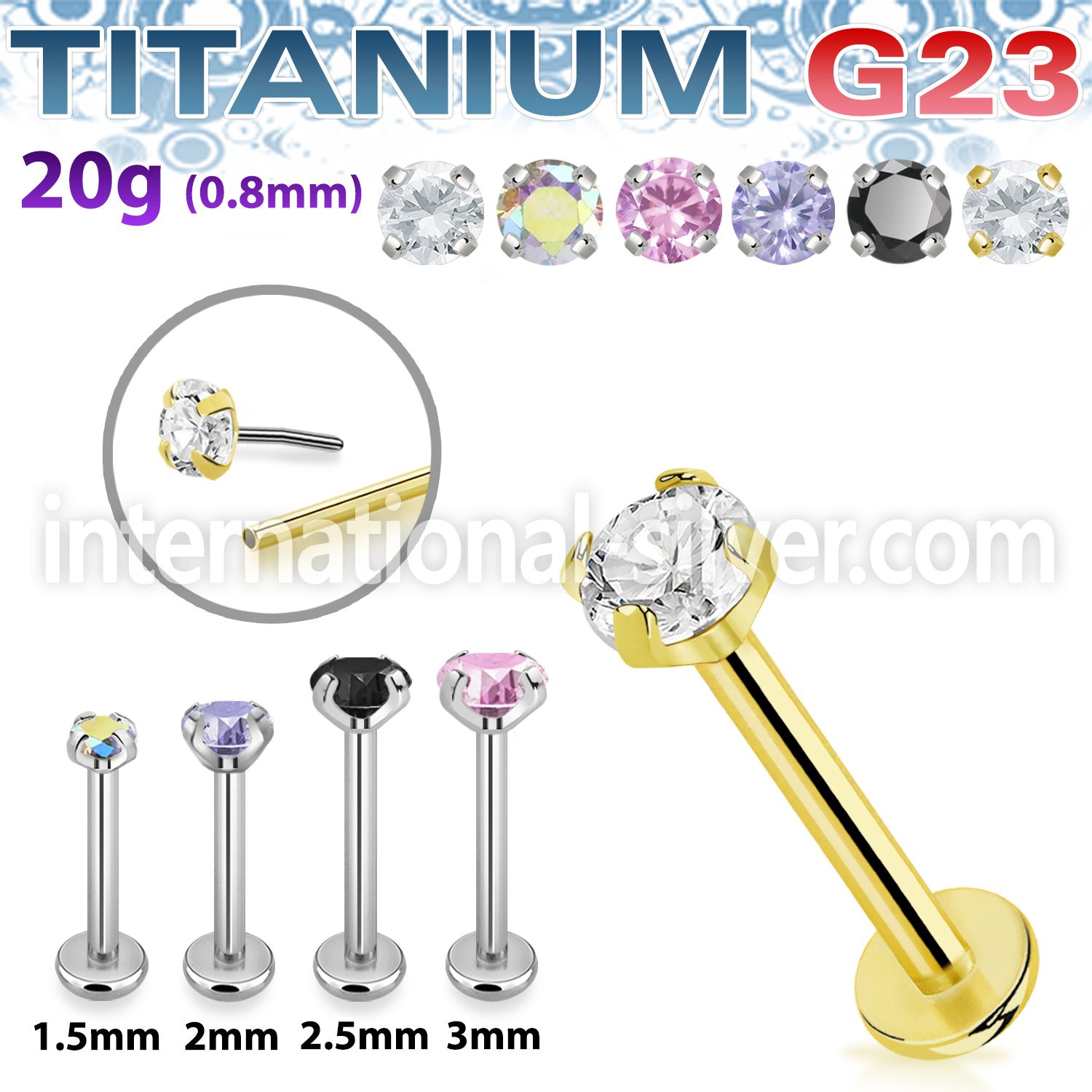 ulbpispz20 titanium labret stud 20g threadless push in top