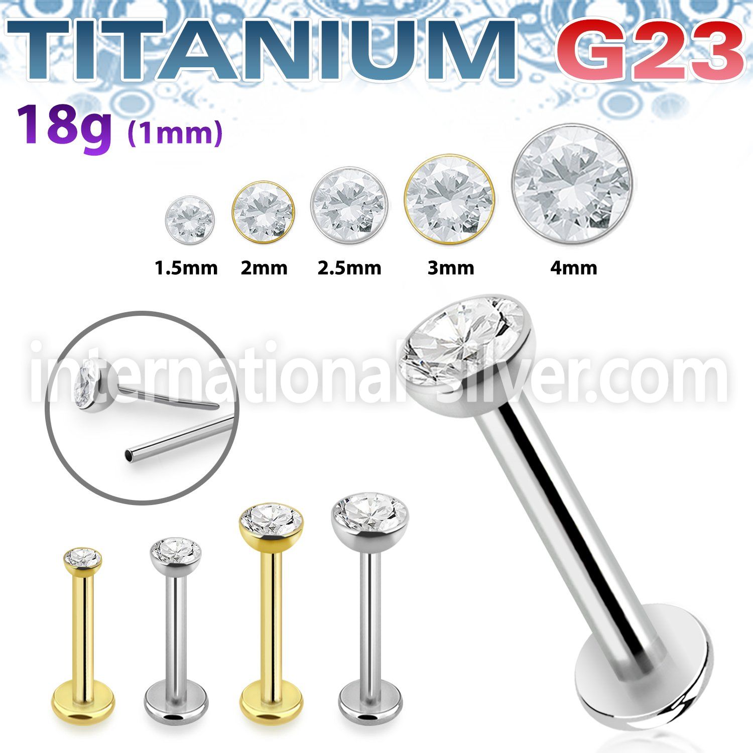 ulbpisz18 titanium labret stud 18g threadless push in top