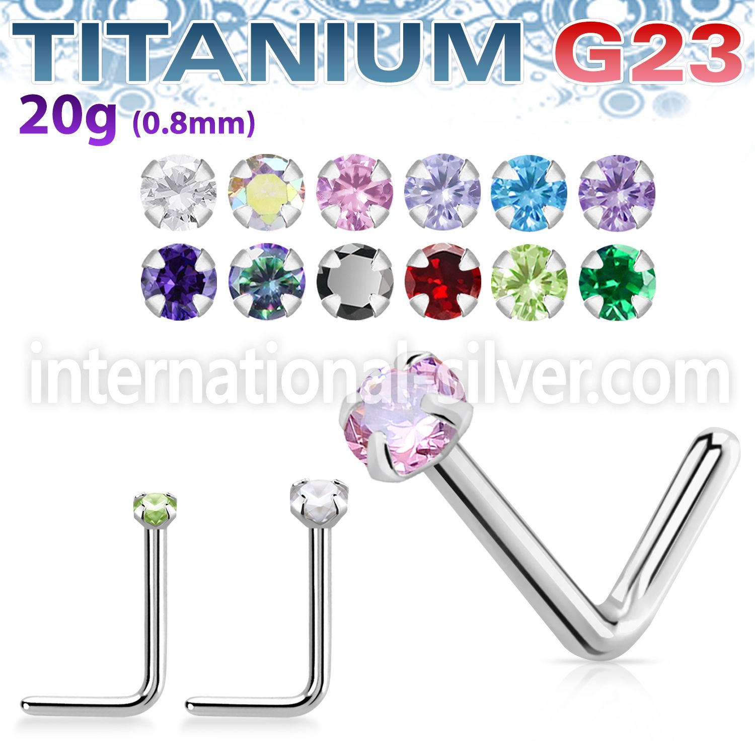 unlzr high polished titanium g23 nose stud 2mm cz stone