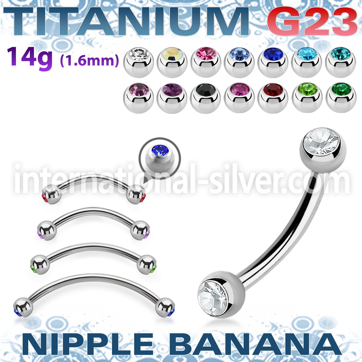 unpbnjb4 titanium curved barbell 4mm press fit gem balls