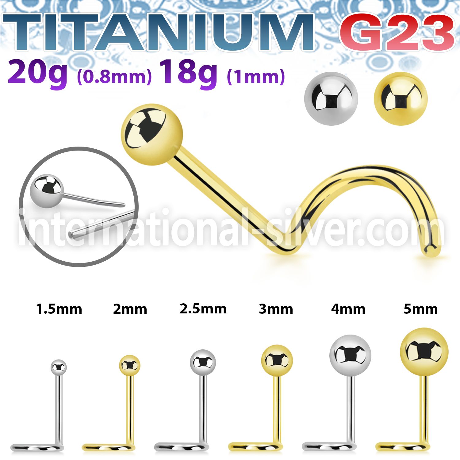 unswnob astm f 136 titanium threadless push in nose screw