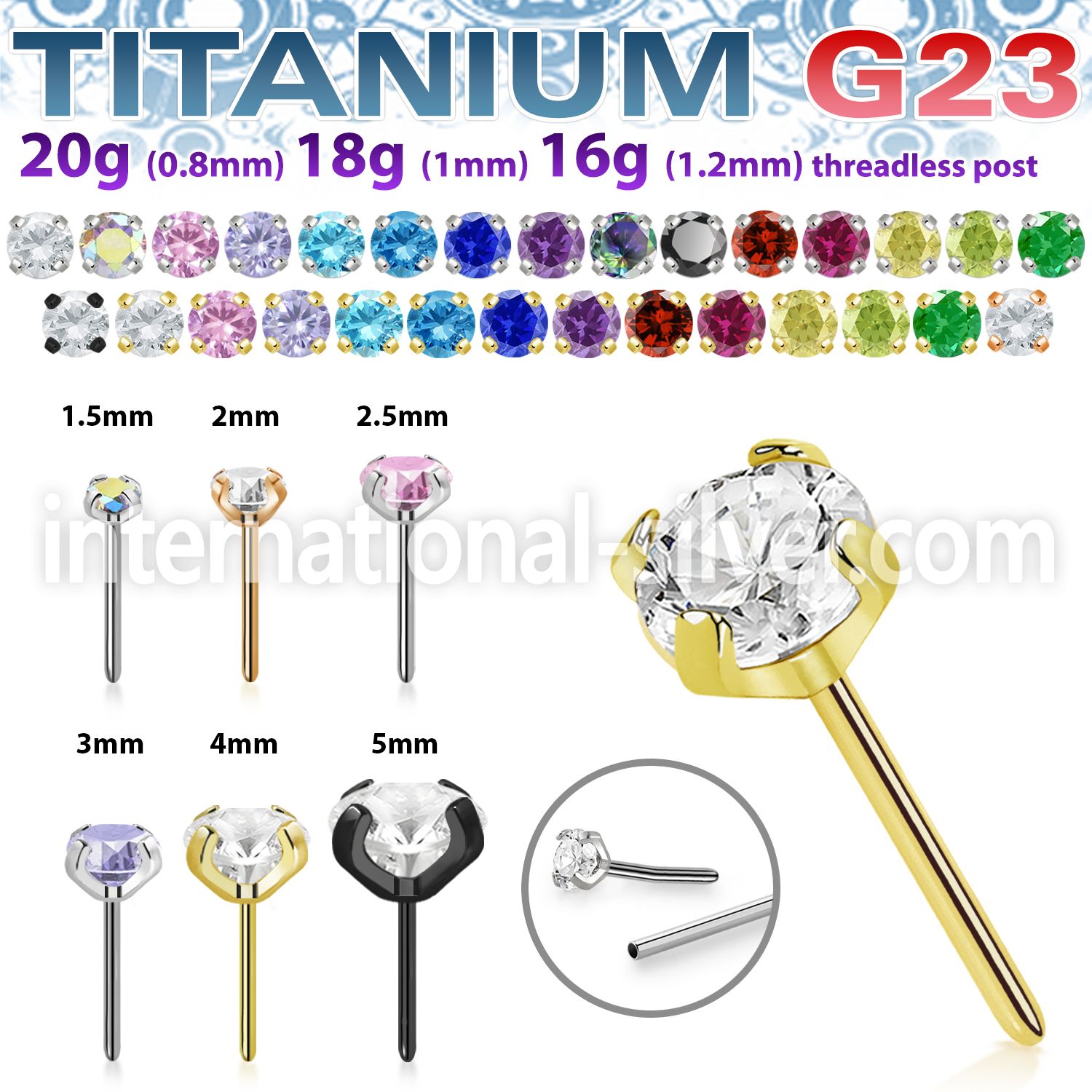 upinpz6 titanium threadless push in top prong set cz