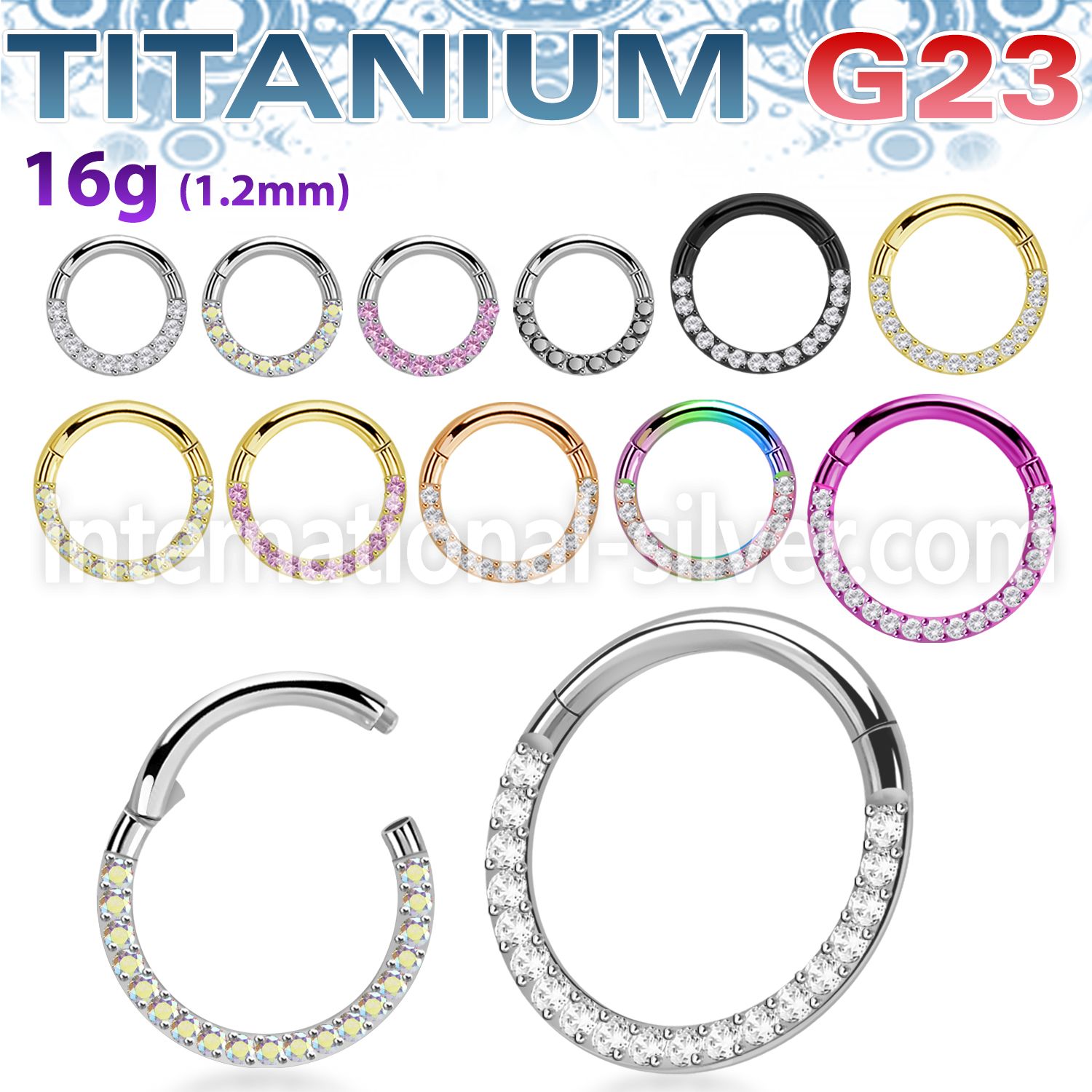 usgsh11 titanium hinged segment hoop 16g cz side