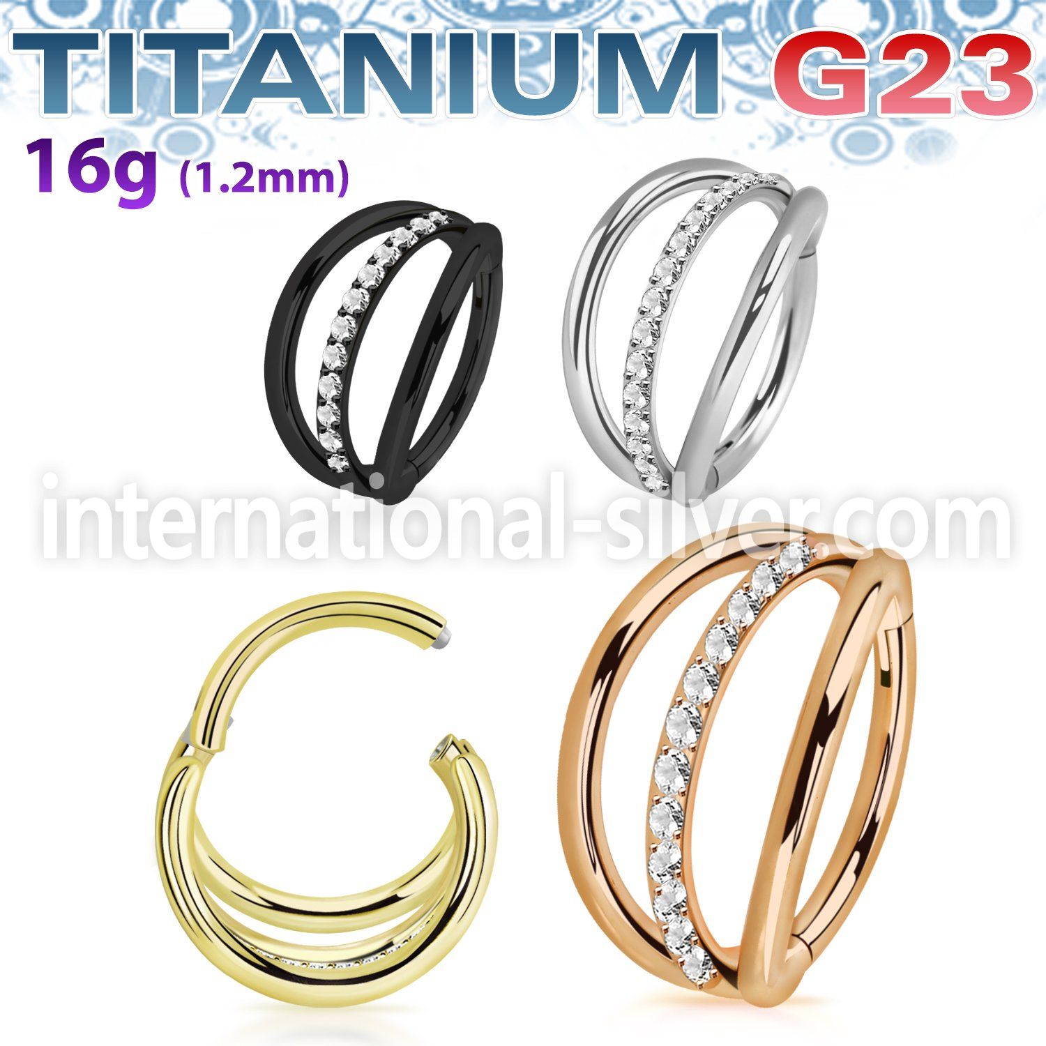 usgsh33 titanium hinged segment hoop triple rings cz