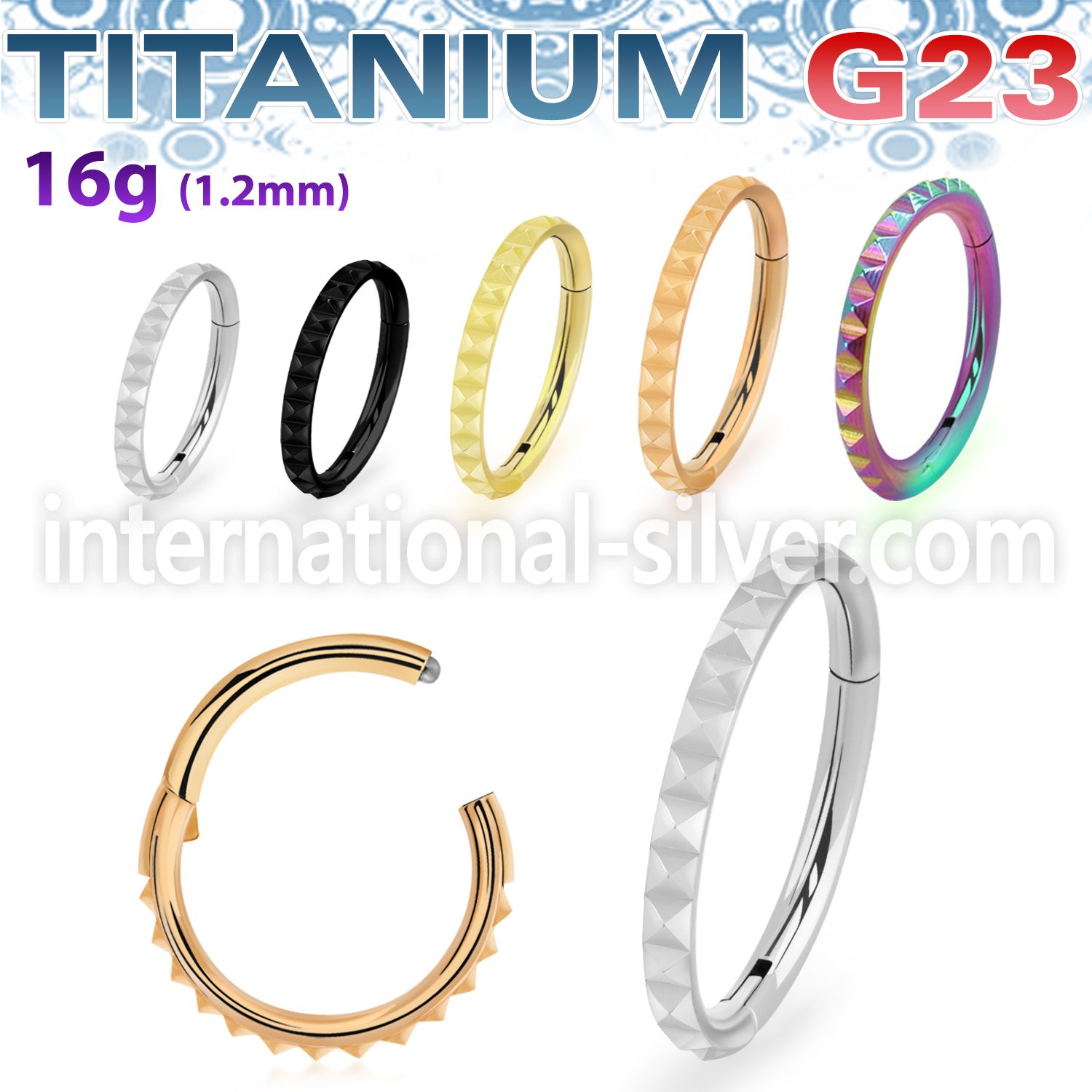 usgsh40 titanium hinged segment hoop 16g outward pyramids