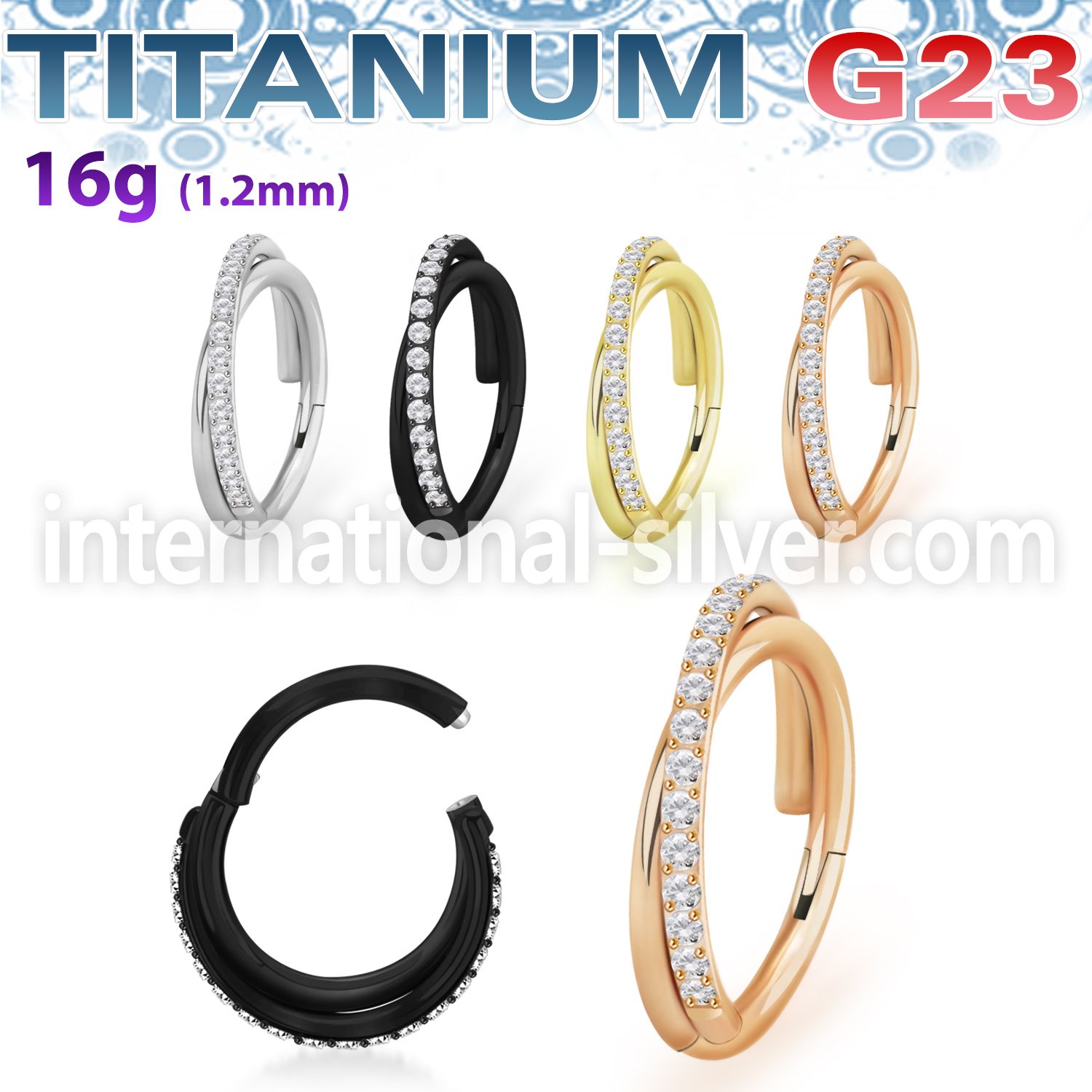 usgsh45 titanium hinged segment hoop 16g cross cnc cz
