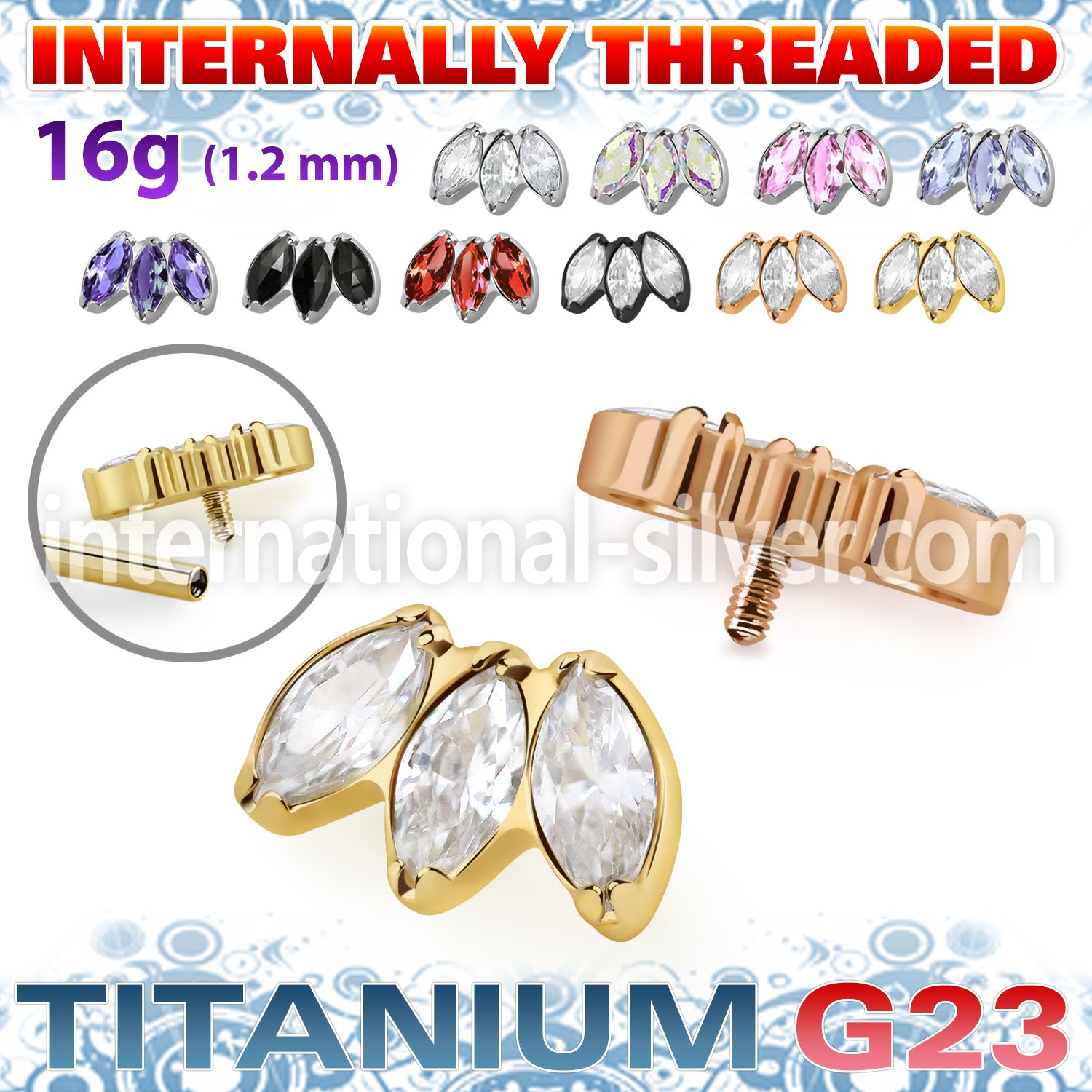 ushz23in titanium top three prong marquise cz
