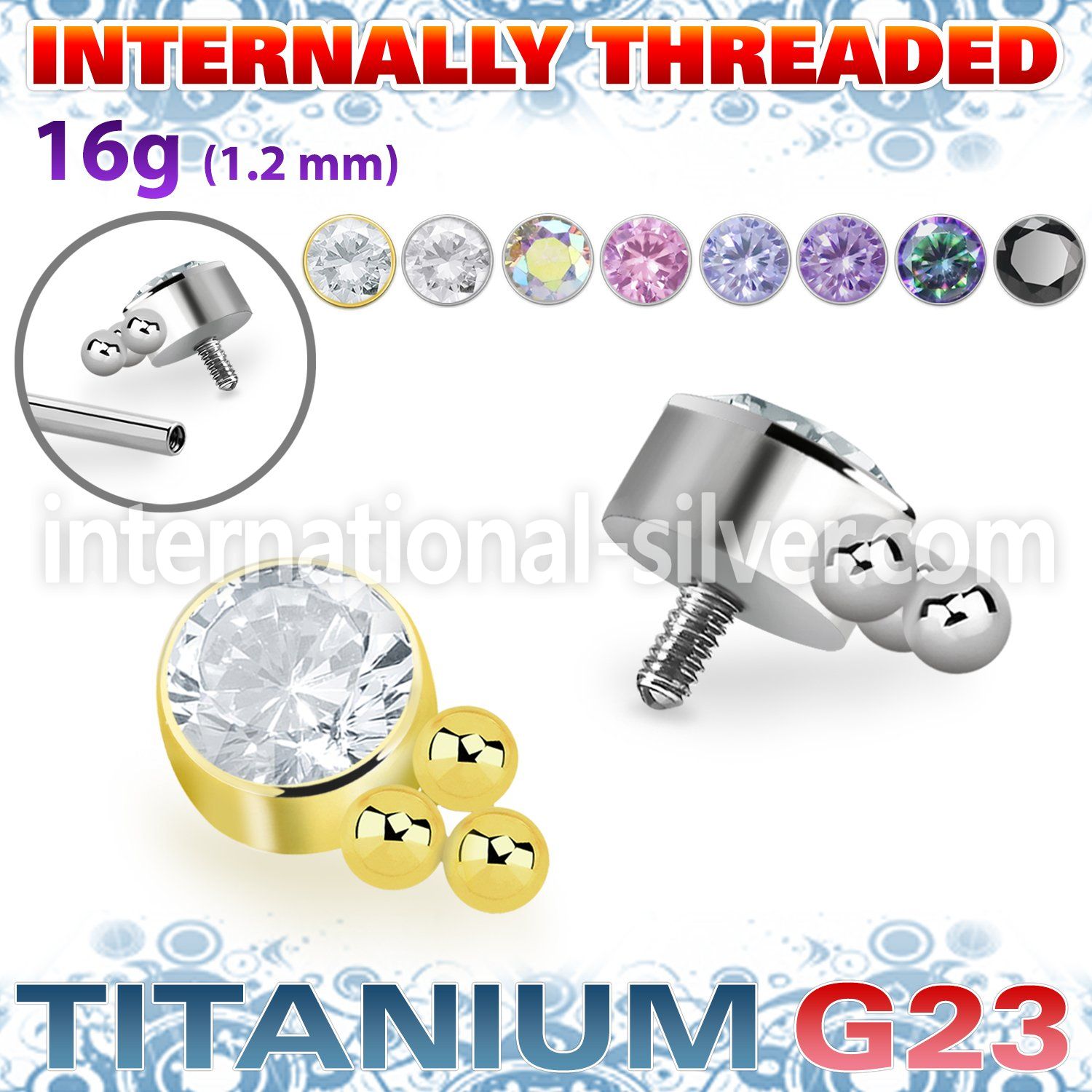 ushz24in titanium top press cz three balls cluster