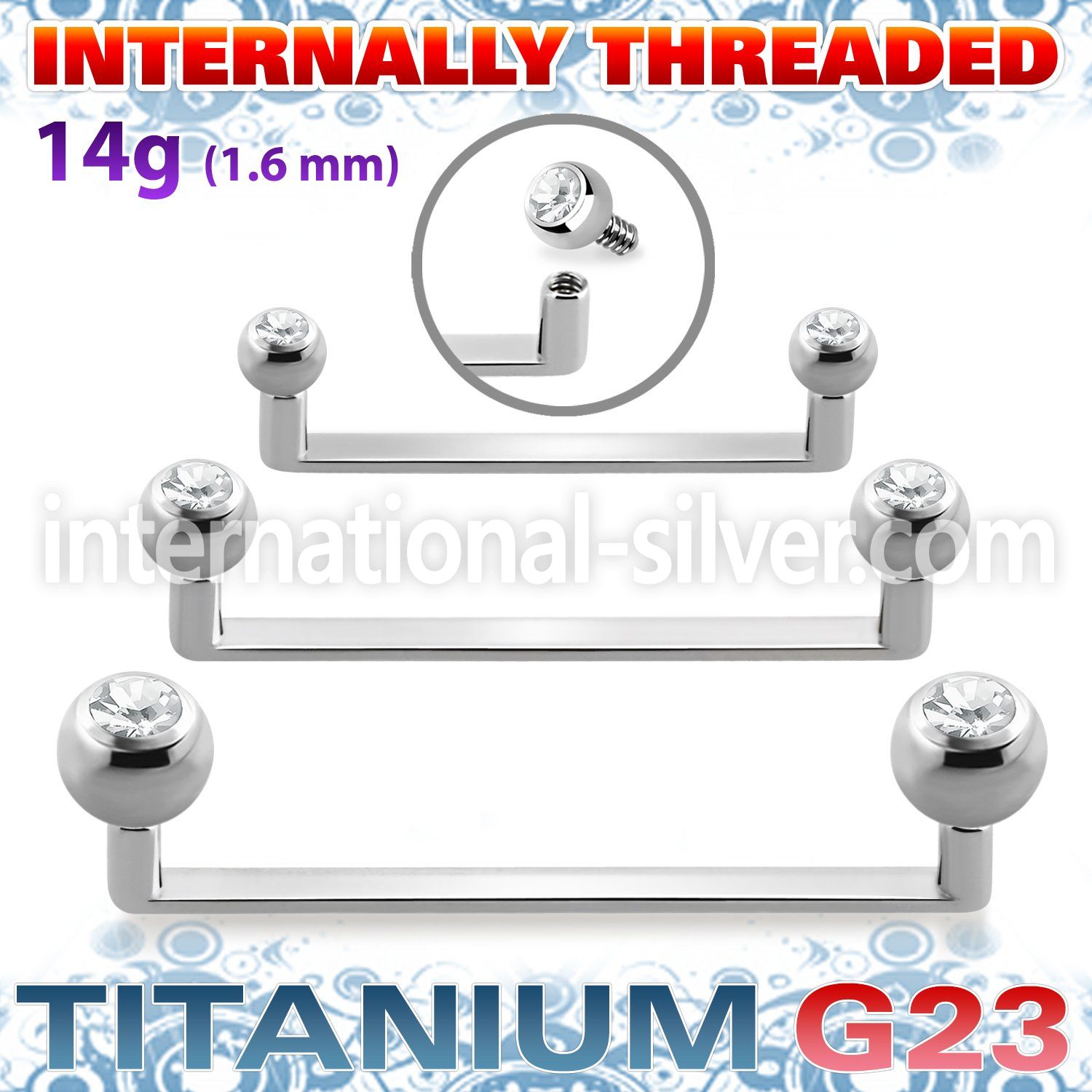 usudjbi titanium surface barbell gem balls internal