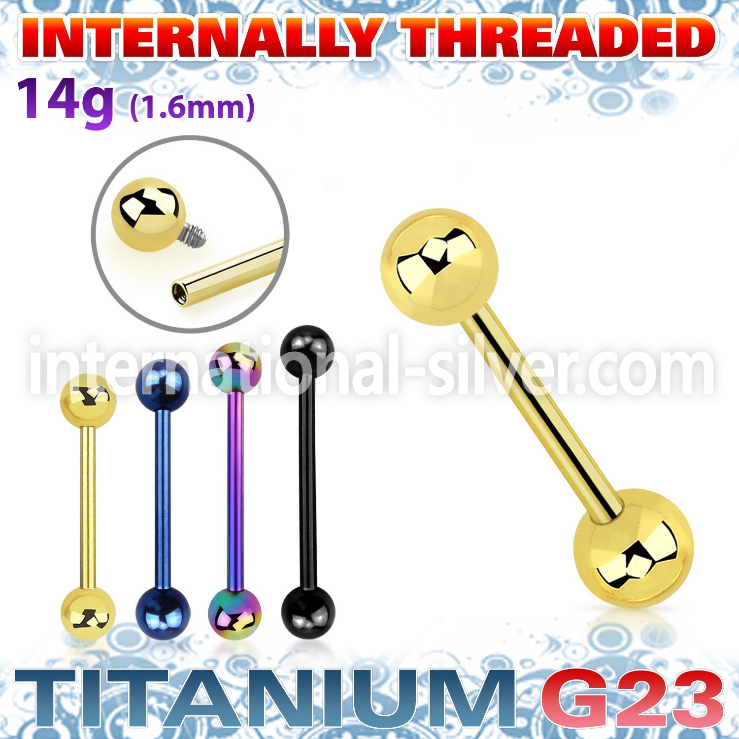 utbbsin pvd plating titanium 14g barbell balls internal