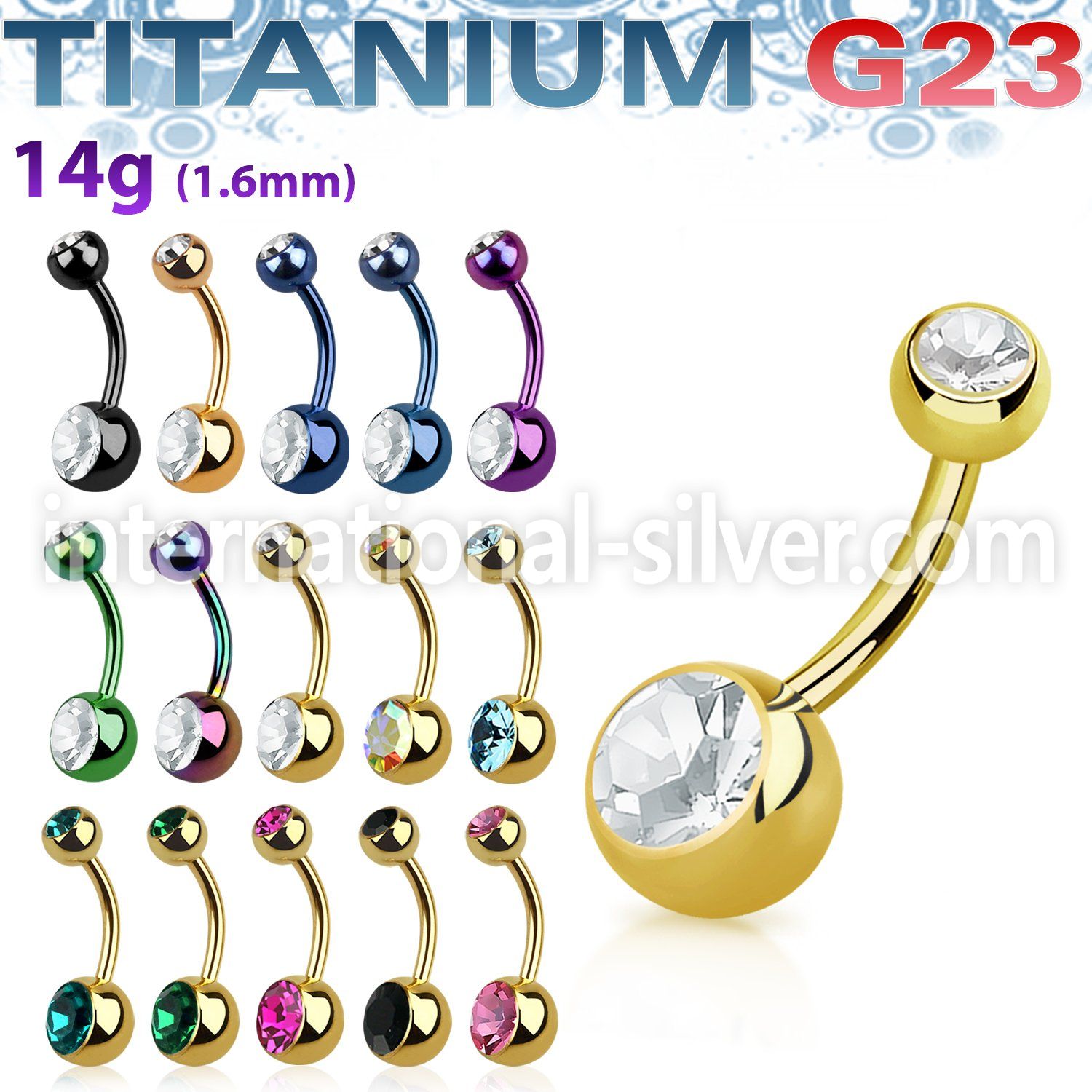 utbn2cg belly rings anodized titanium g23 implant grade belly button