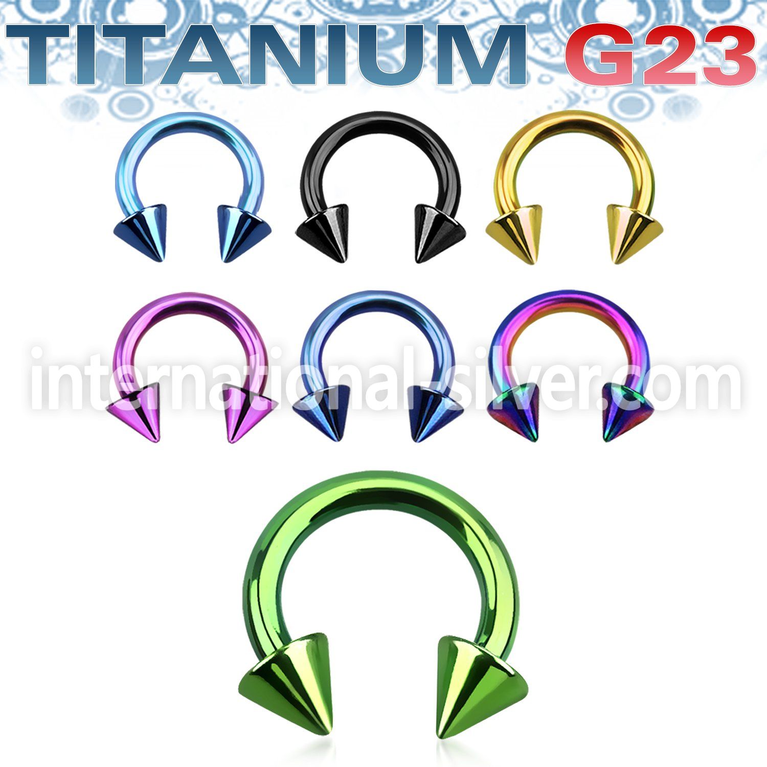 utcbcn5 anodized titanium g23 circular barbell, 14g 5mm cones