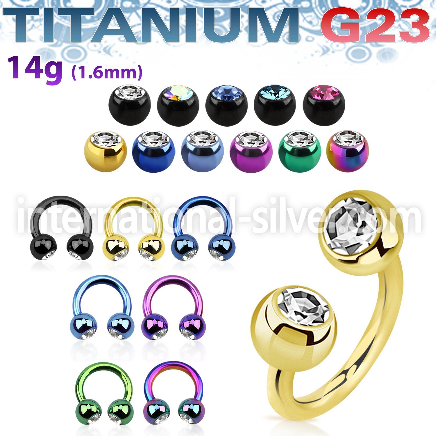 utcbjb5 anodized titanium g23 circular barbell 5mm jewel balls