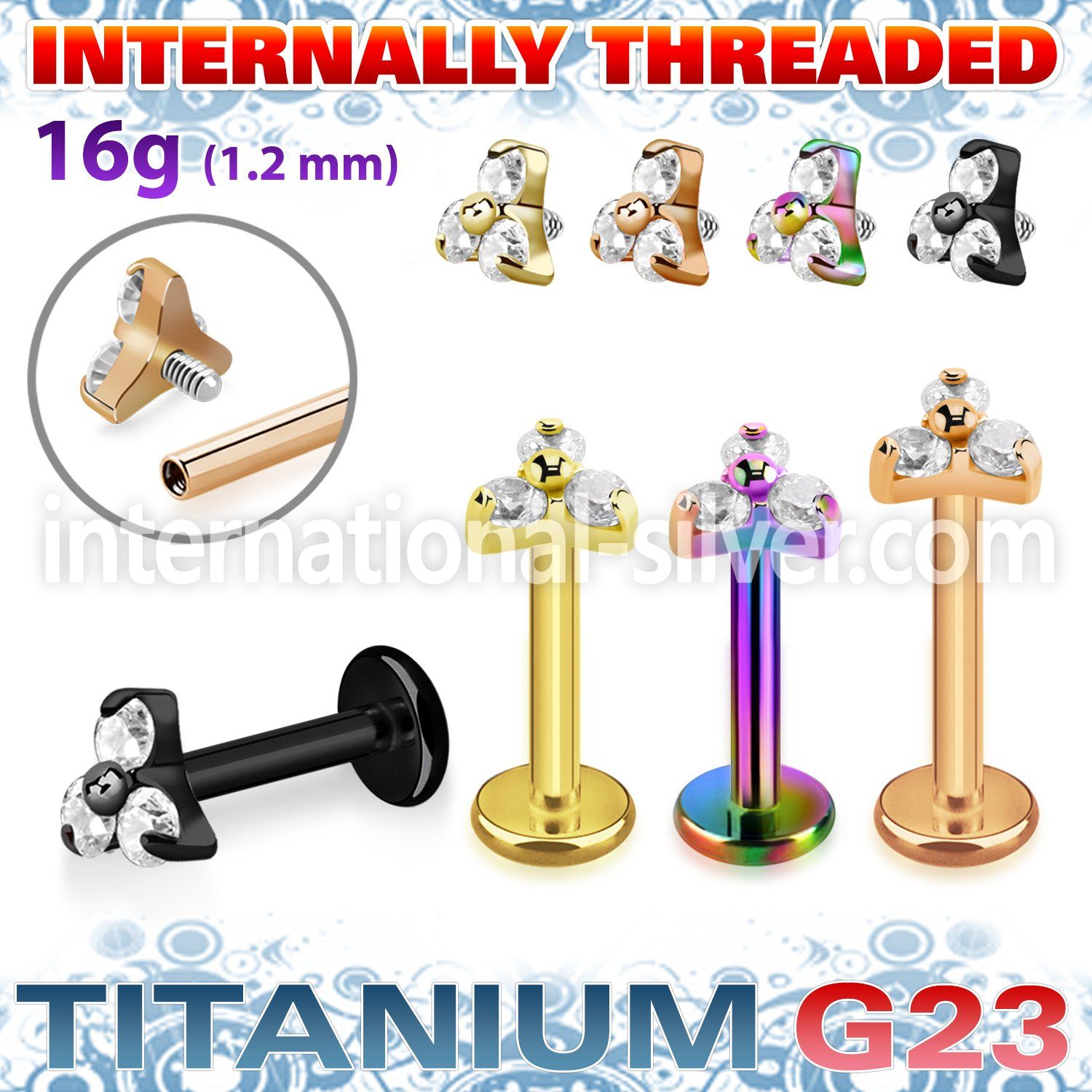 utlbin13s pvd plating titanium labret stud triangle internal