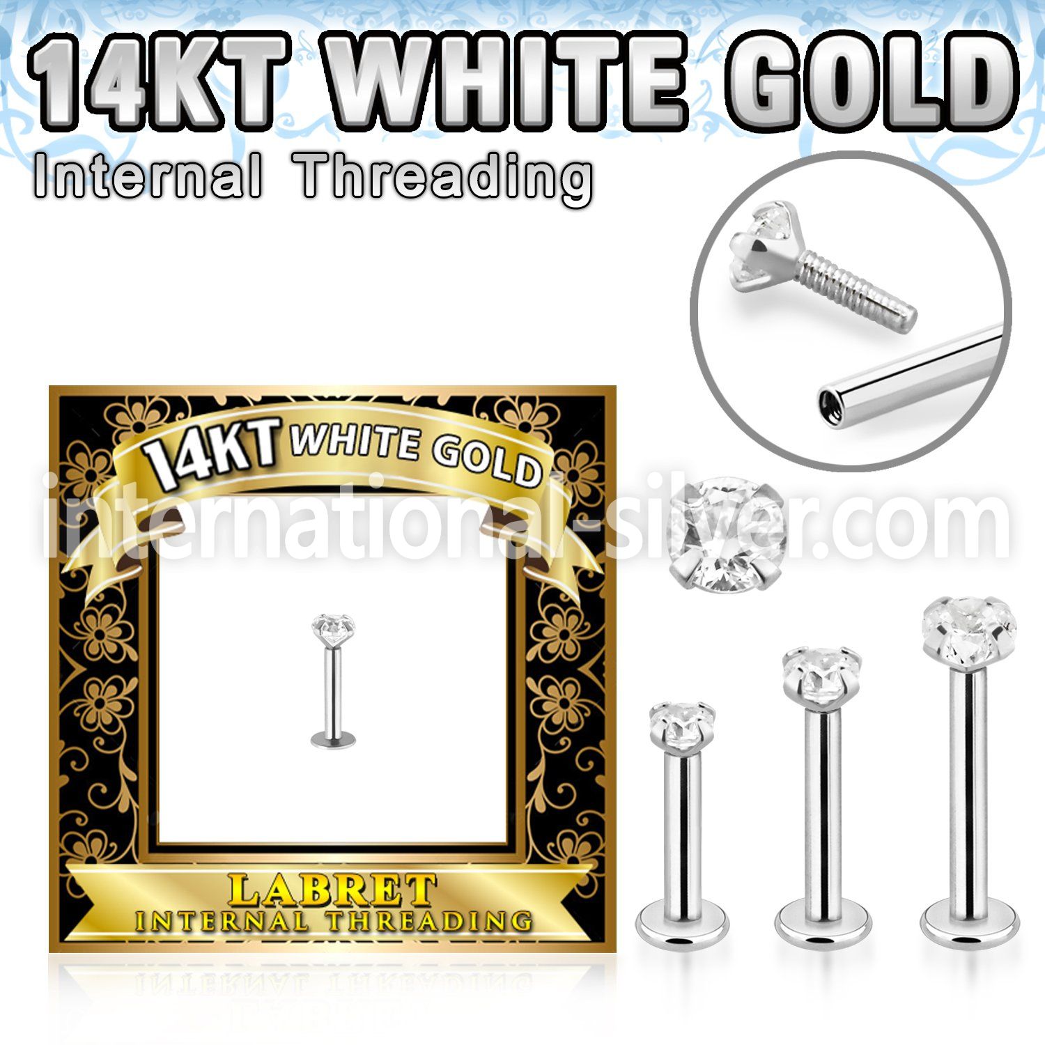 wlbzi 14 karat white gold labret stud cz internal