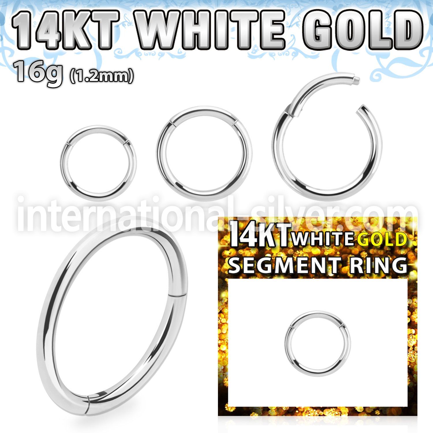 wsegh16 14 karat white gold hinged segment hoop 16g