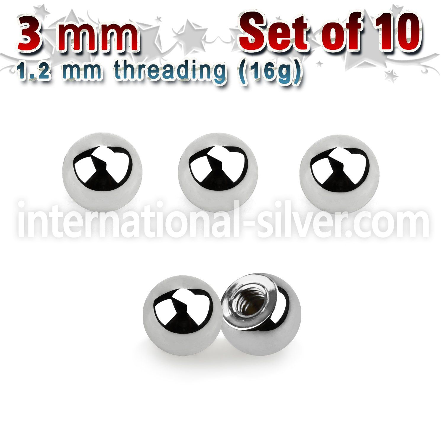 xbal3 pack of 10 pcs of 3mm high polished 316l steel balls