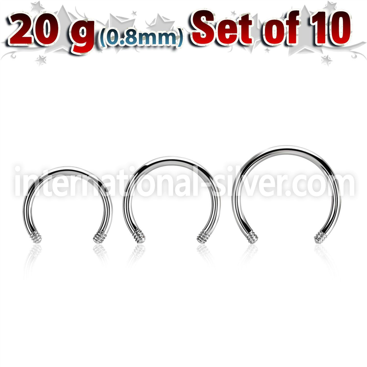 xcb20g set w 316l steel circular barbell post w 0.8mm threading