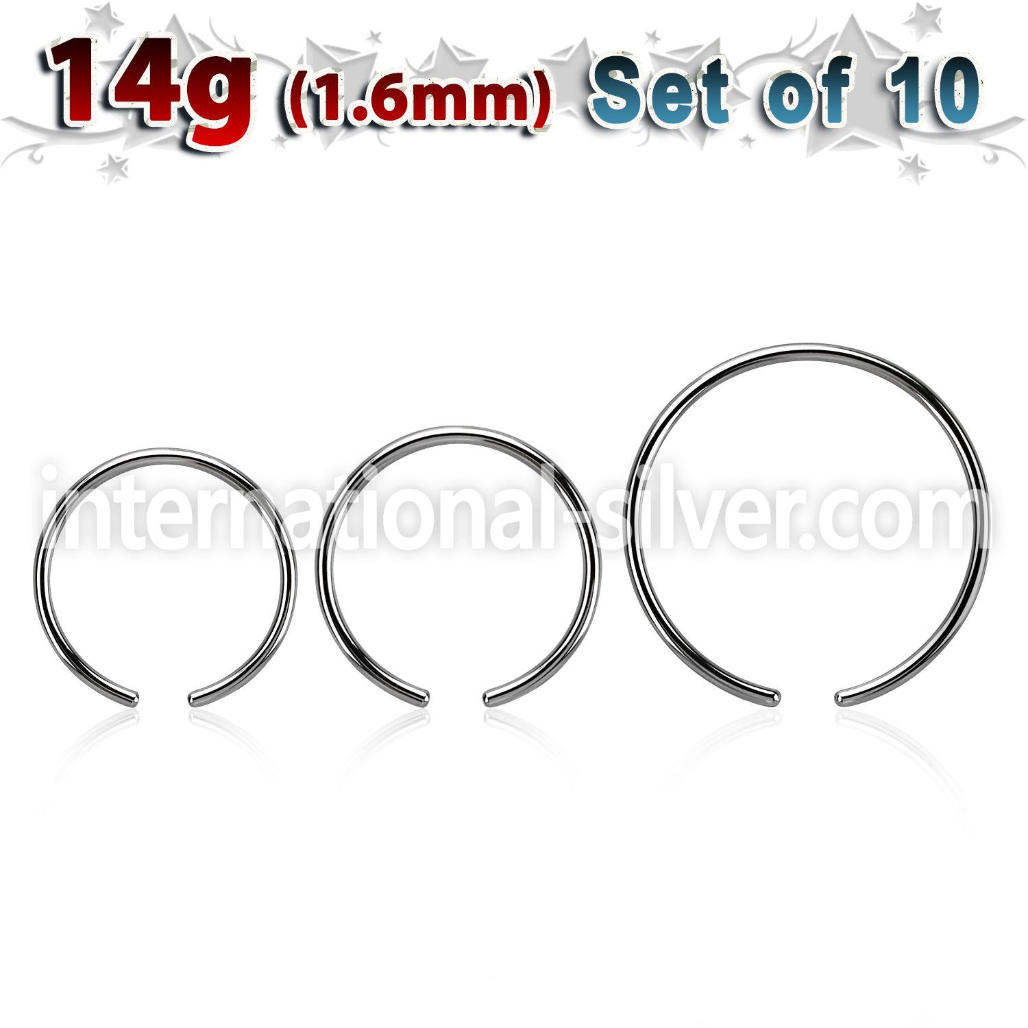 xcr14g pack w 10 pcs. 316l steel ball closure ring post  1.6mm