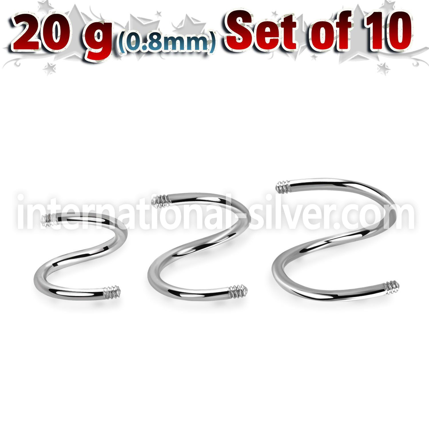 xsp20g set w 10 surgical steel spiral posts w 0.8mm threading