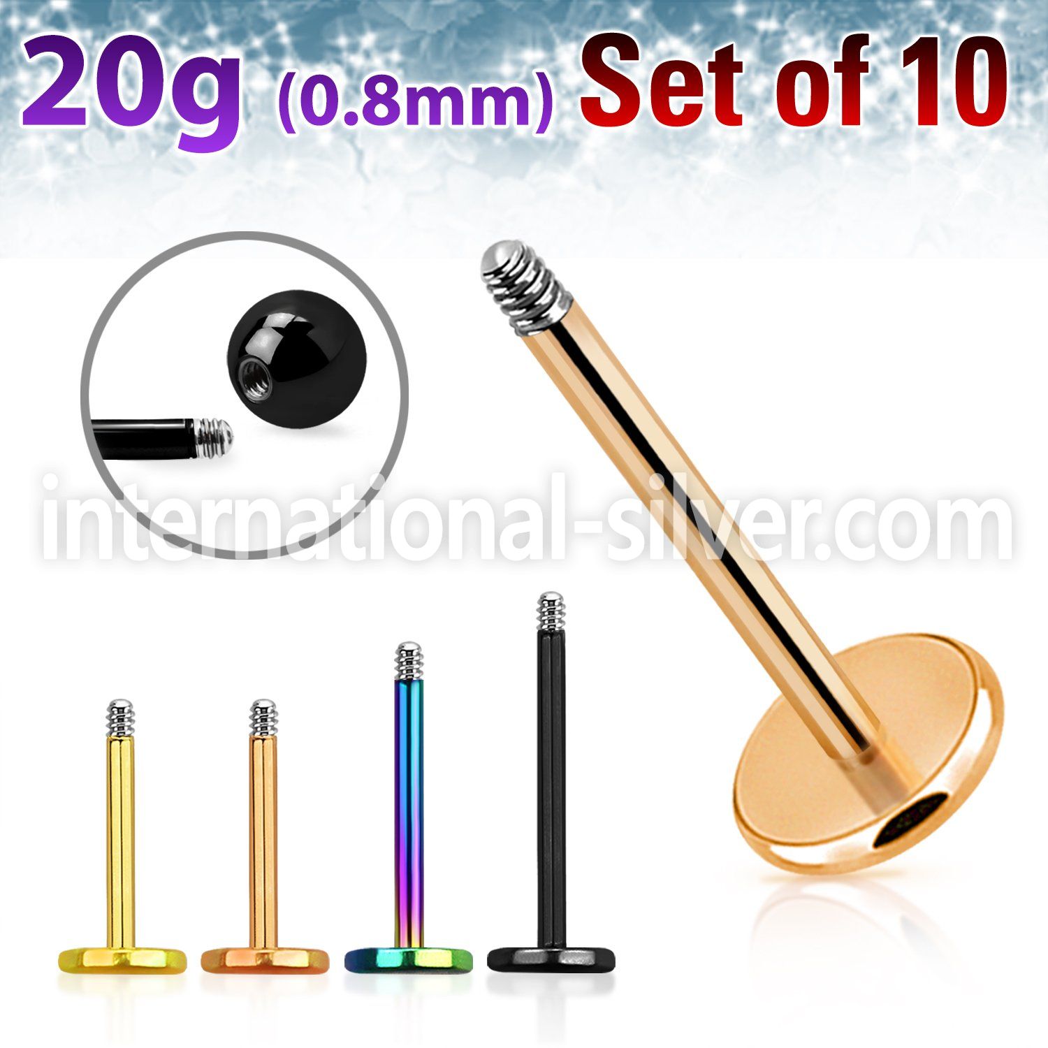 xtlb20g anodized plating steel labret stud bar 20g 10pcs