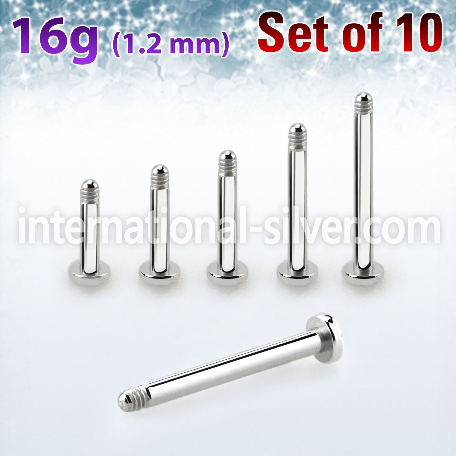 xtrlb16g set of steel internal tragus labret 16g 2.5mm base plate