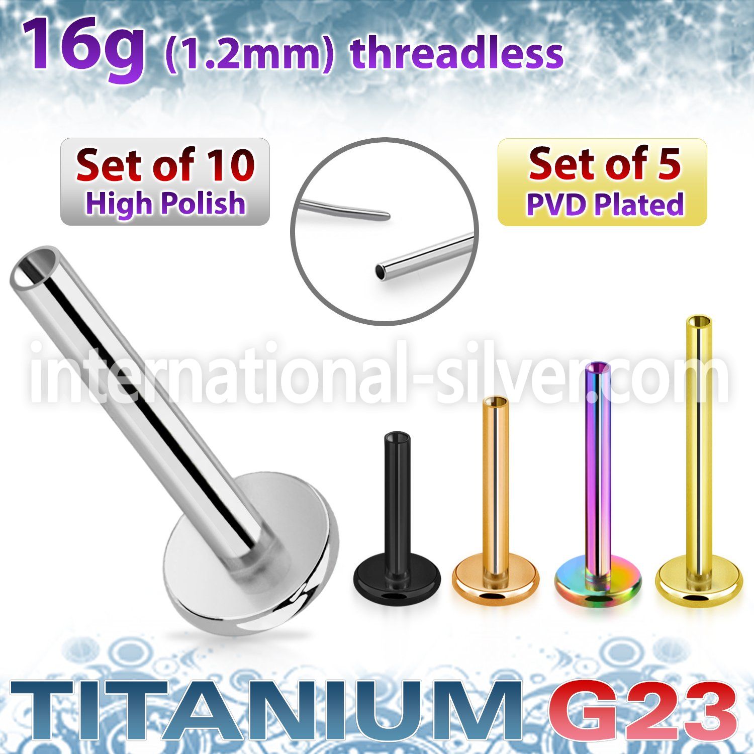 xulbnob16g titanium threadless labret stud bar 16g 4mm 10pcs