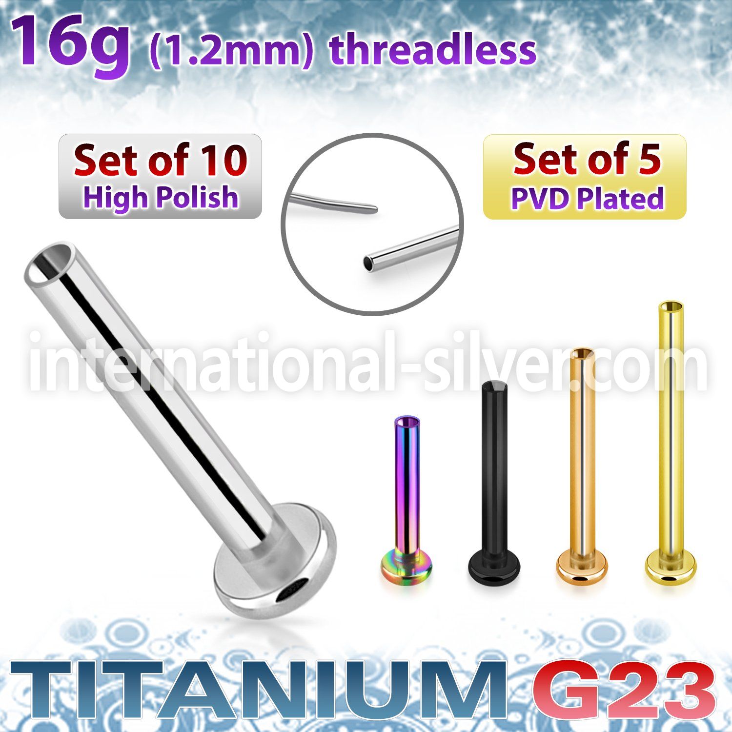 xulbnos16g titanium threadless labret stud bar 16g 10pcs