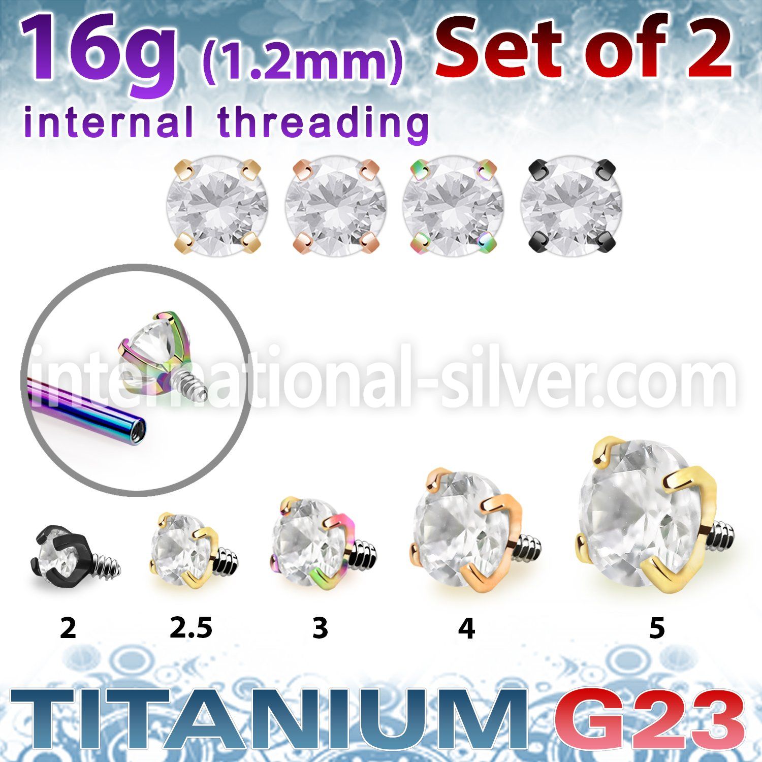 xutzrin pvd titanium prong set cz top 16g internal 2pcs